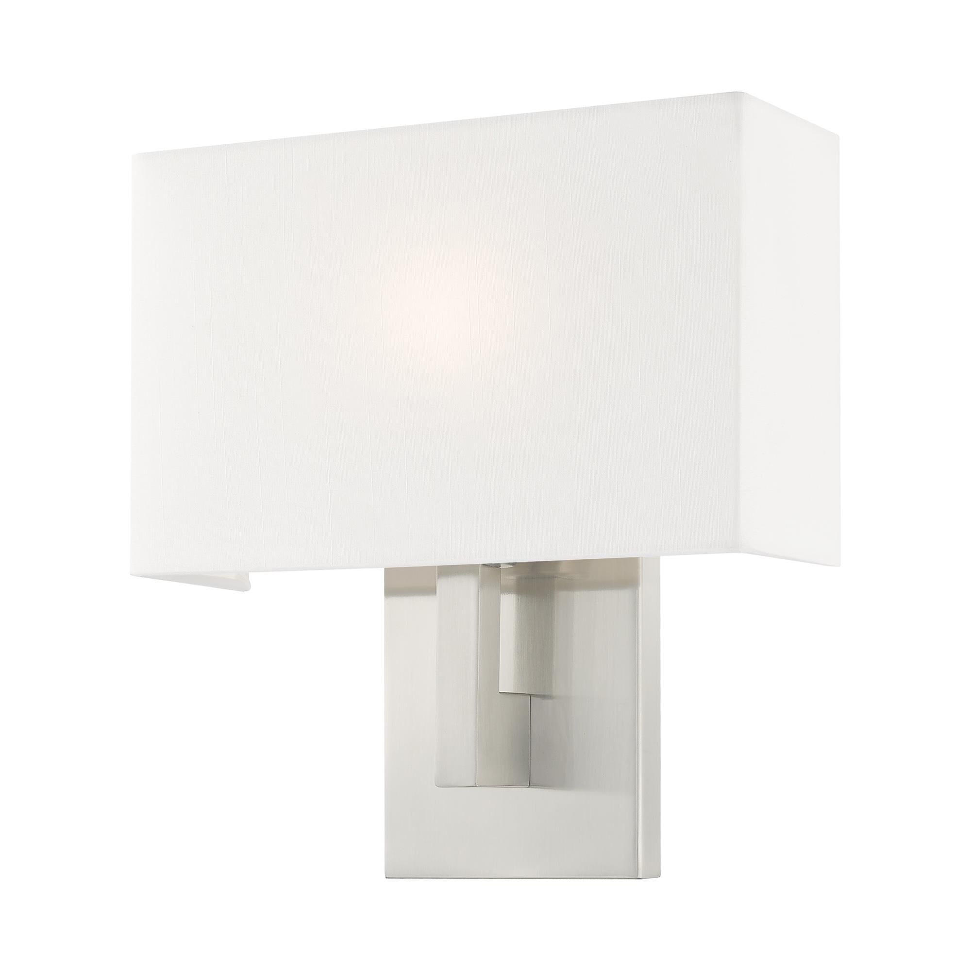 Shown in Brushed Nickel finish and Hand Crafted Off-White Fabric Outside & White Fabric Inside Hardback shade