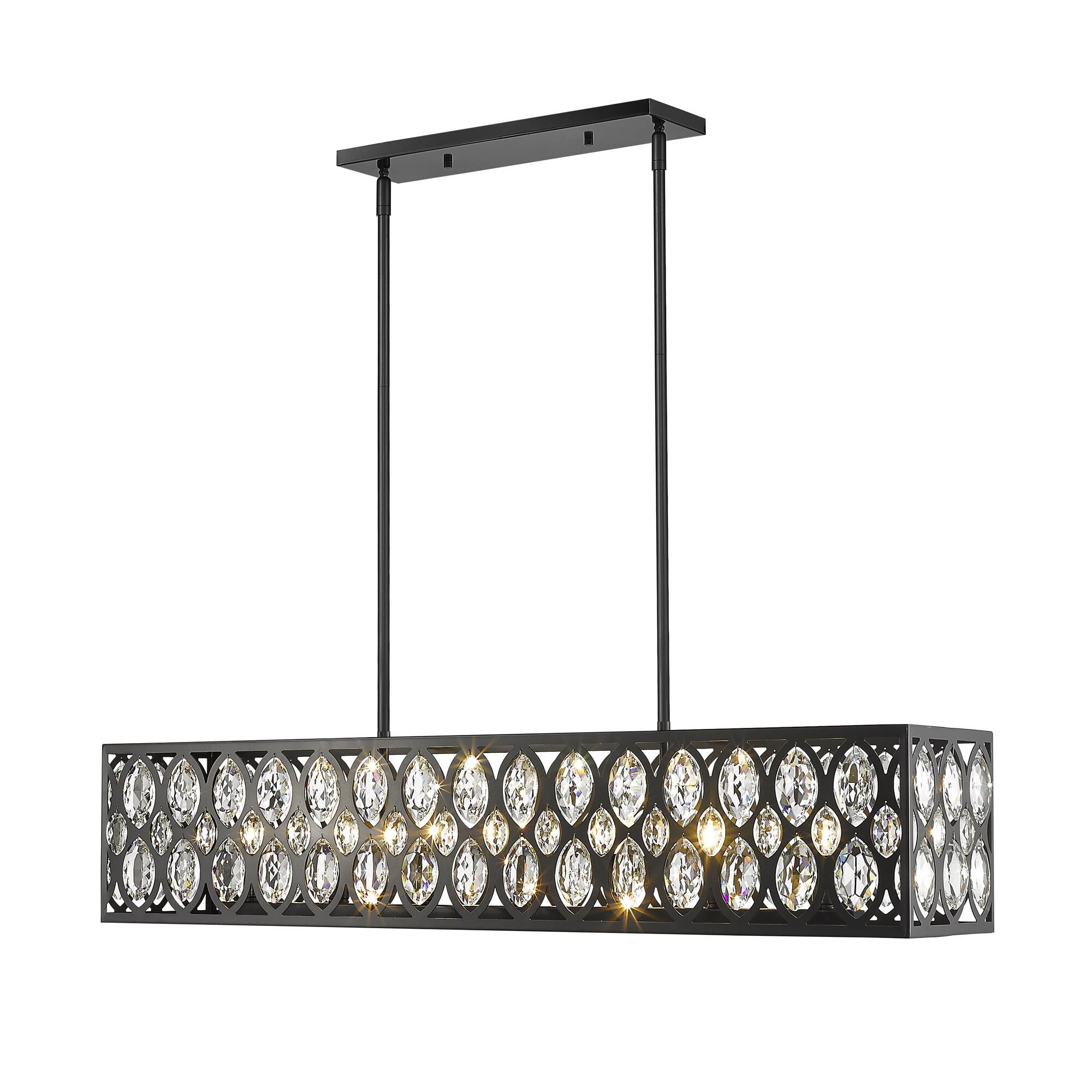 Shown in Matte Black finish and Steel + K9 Crystal glass and Steel + K9 Crystal shade