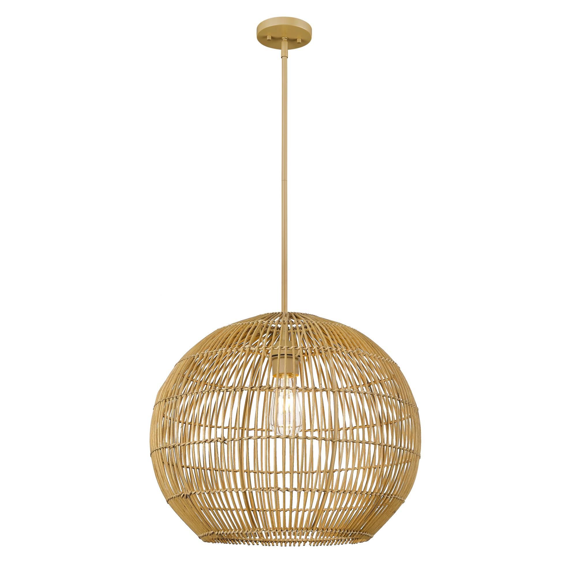 Shown in Tan Metal With Camel Rattan finish and Rattan shade