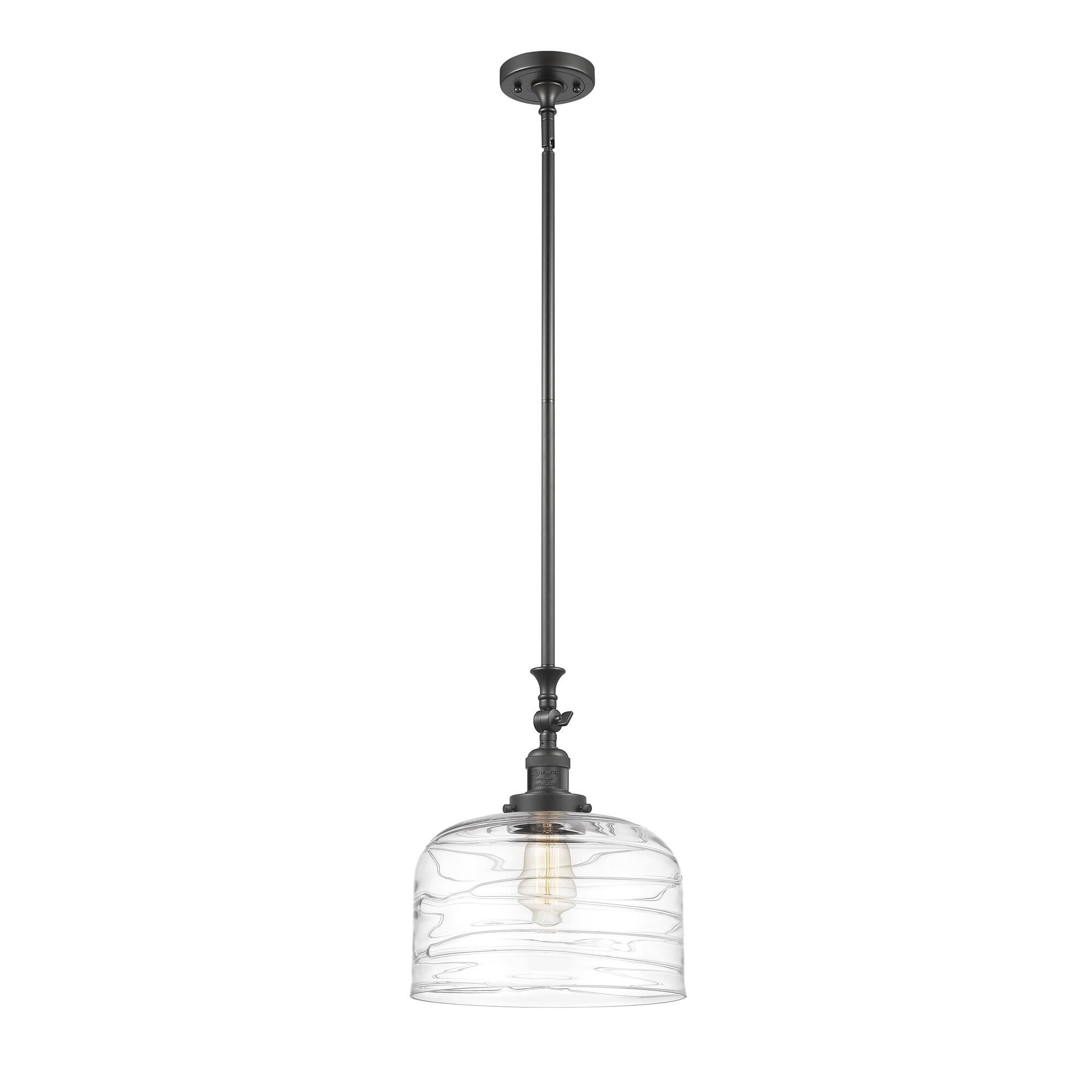Shown in Oil Rubbed Bronze finish and Clear Deco Swirl X-Large Bell glass