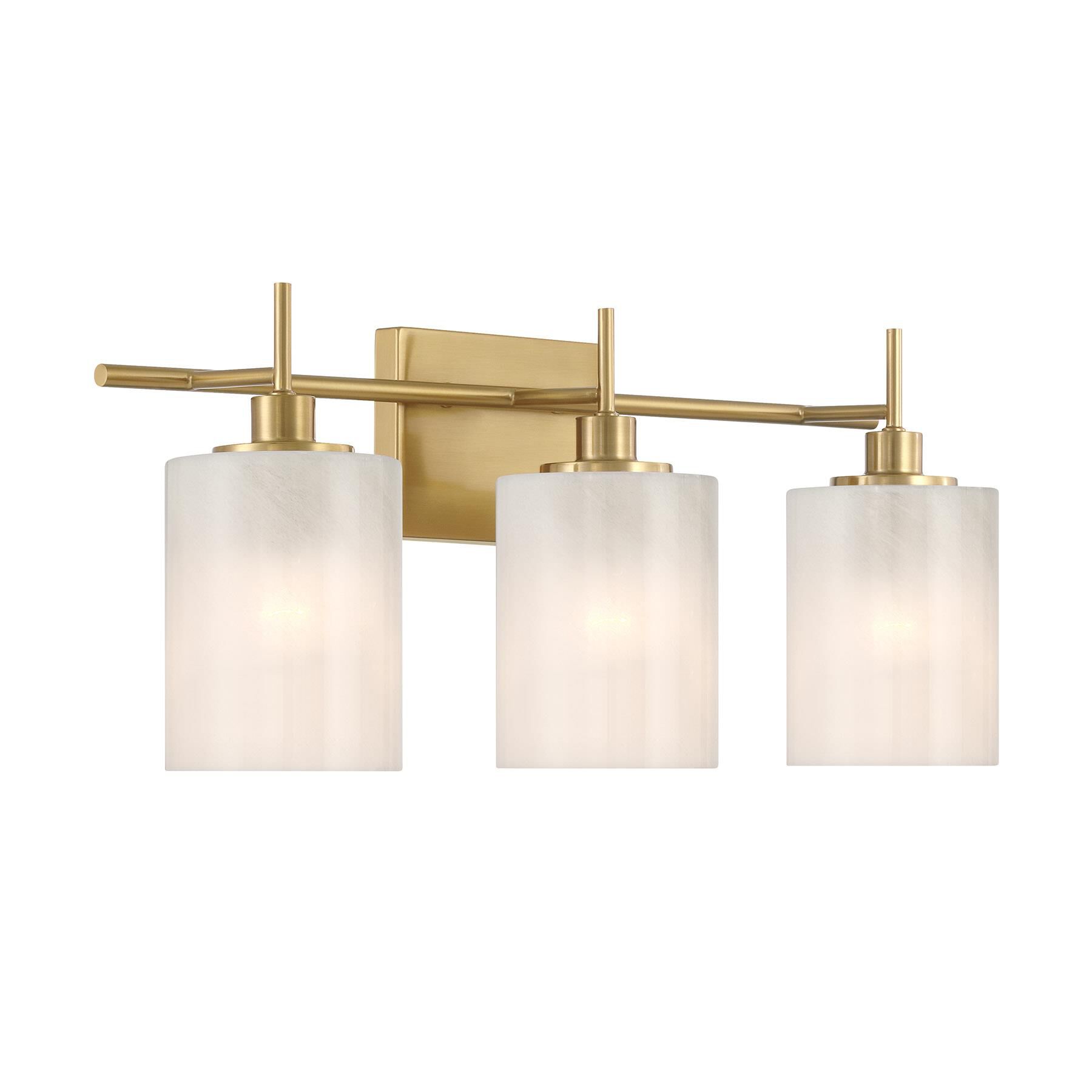 Shown in Natural Brass finish and White Strie glass