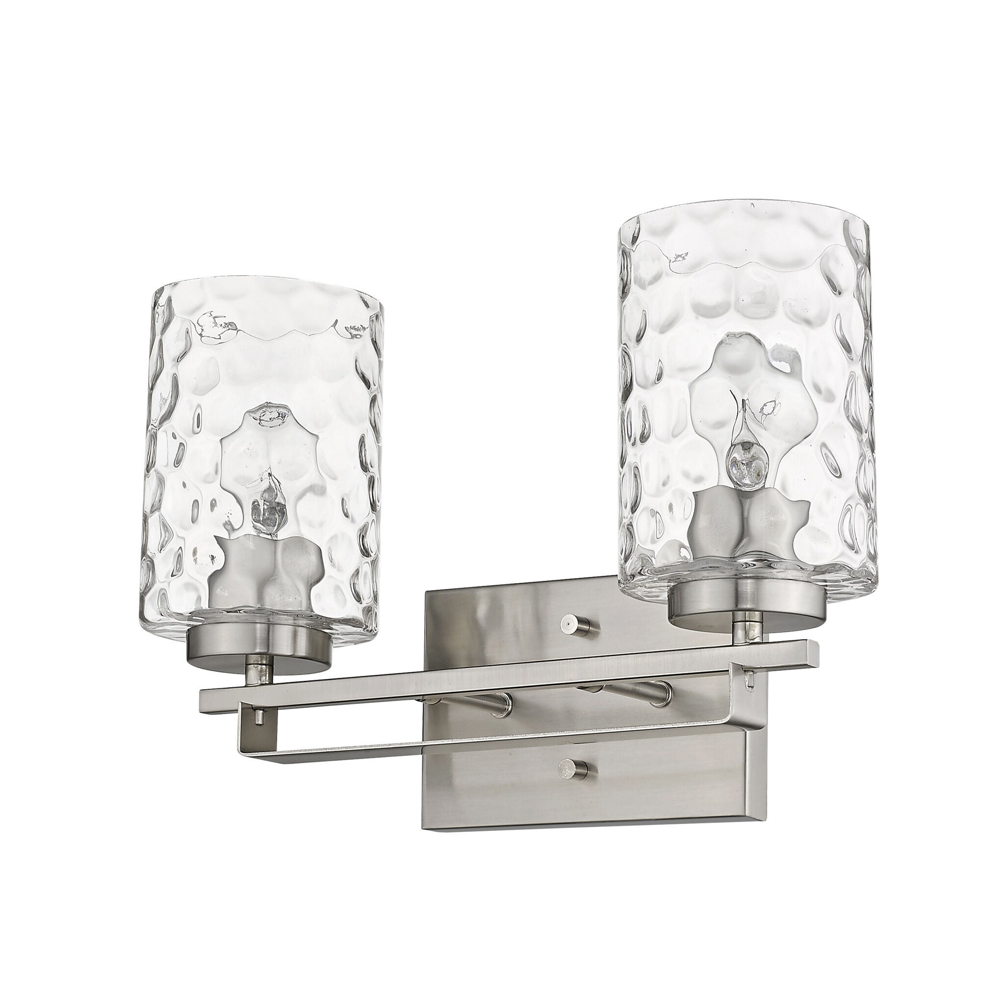 Shown in Satin Nickel finish and Clear glass and Clear, Optic Cylindrical Glass shade