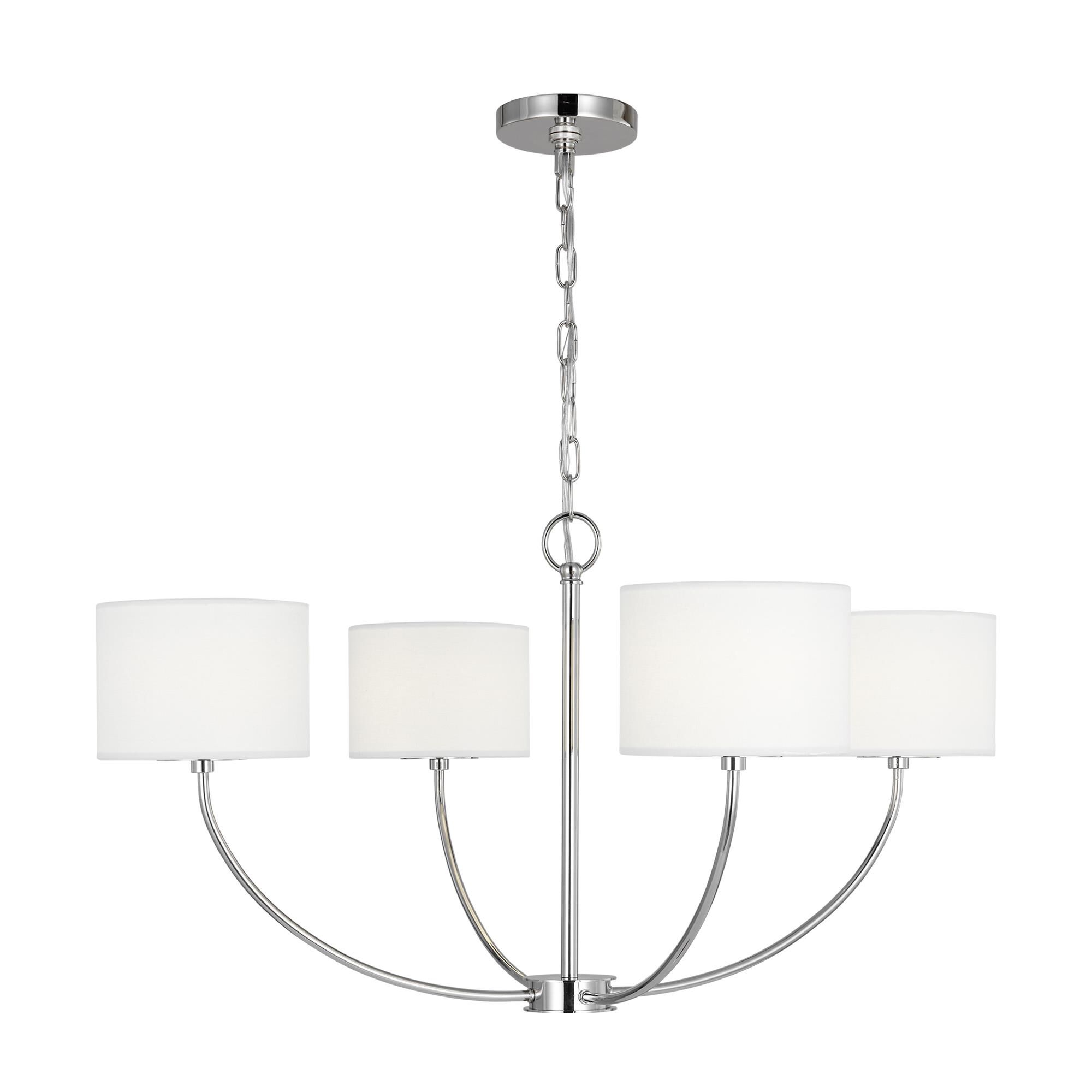 Shown in Polished Nickel finish and White Linen Fabric shade