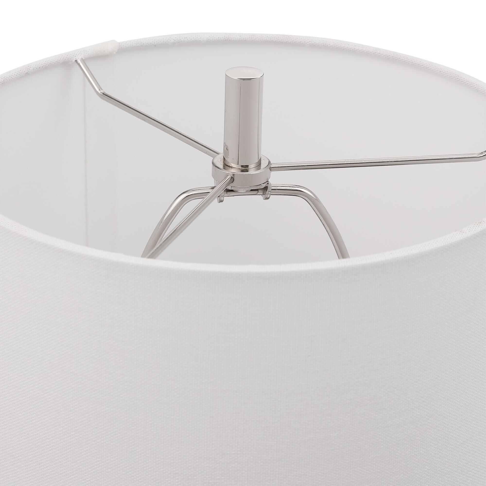 Shown in Showcasing A Transitional Elegance, This Buffet Lamp Features A Plated Polished Nickel Finish With S finish and Round Hardback  With Linning Background shade