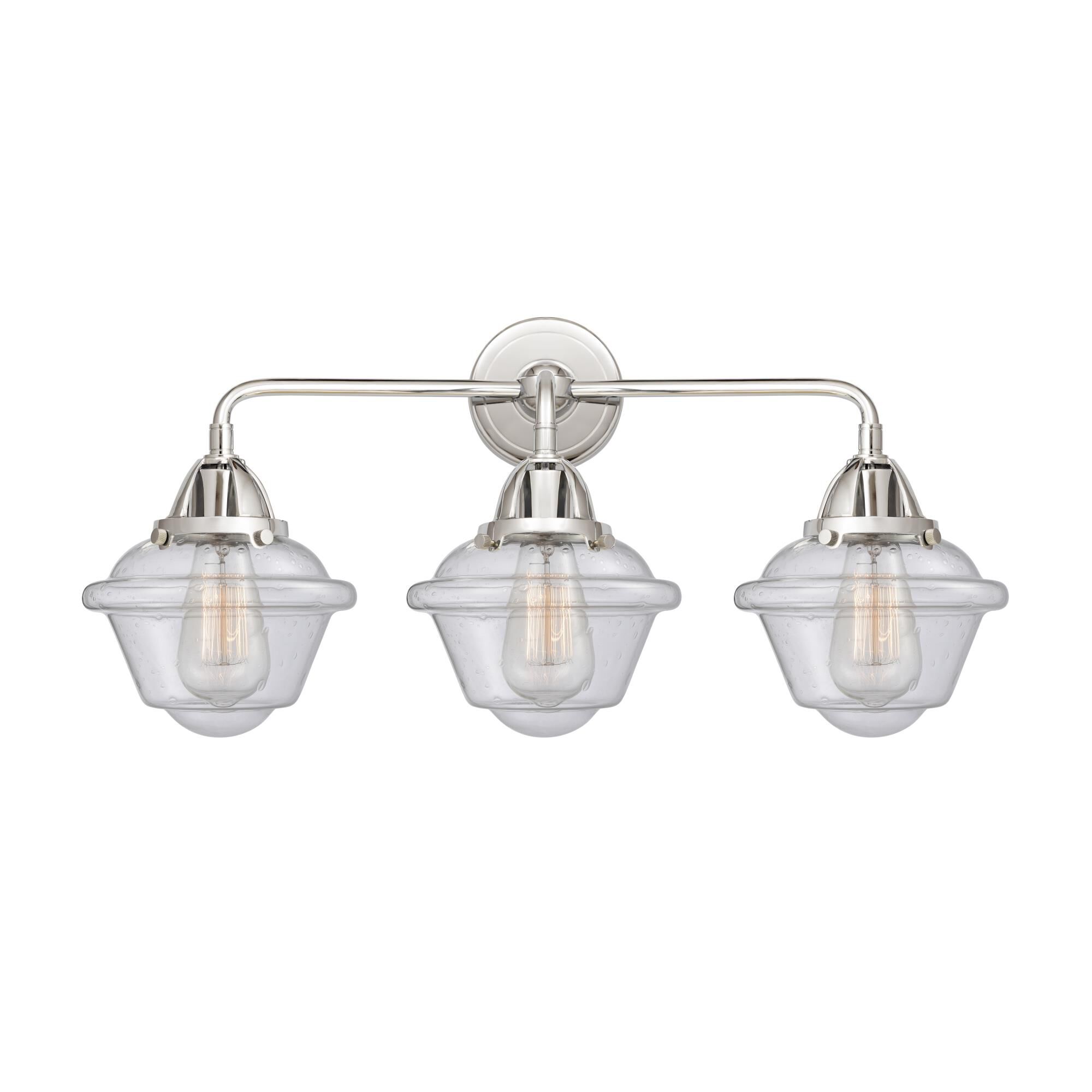 Shown in Polished Chrome finish and Seedy Small Oxford glass and No Shade shade