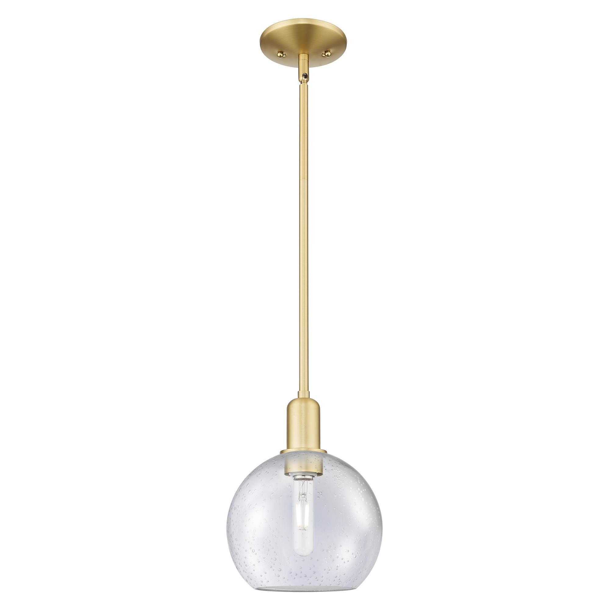 Shown in Satin Gold finish and Seedy glass