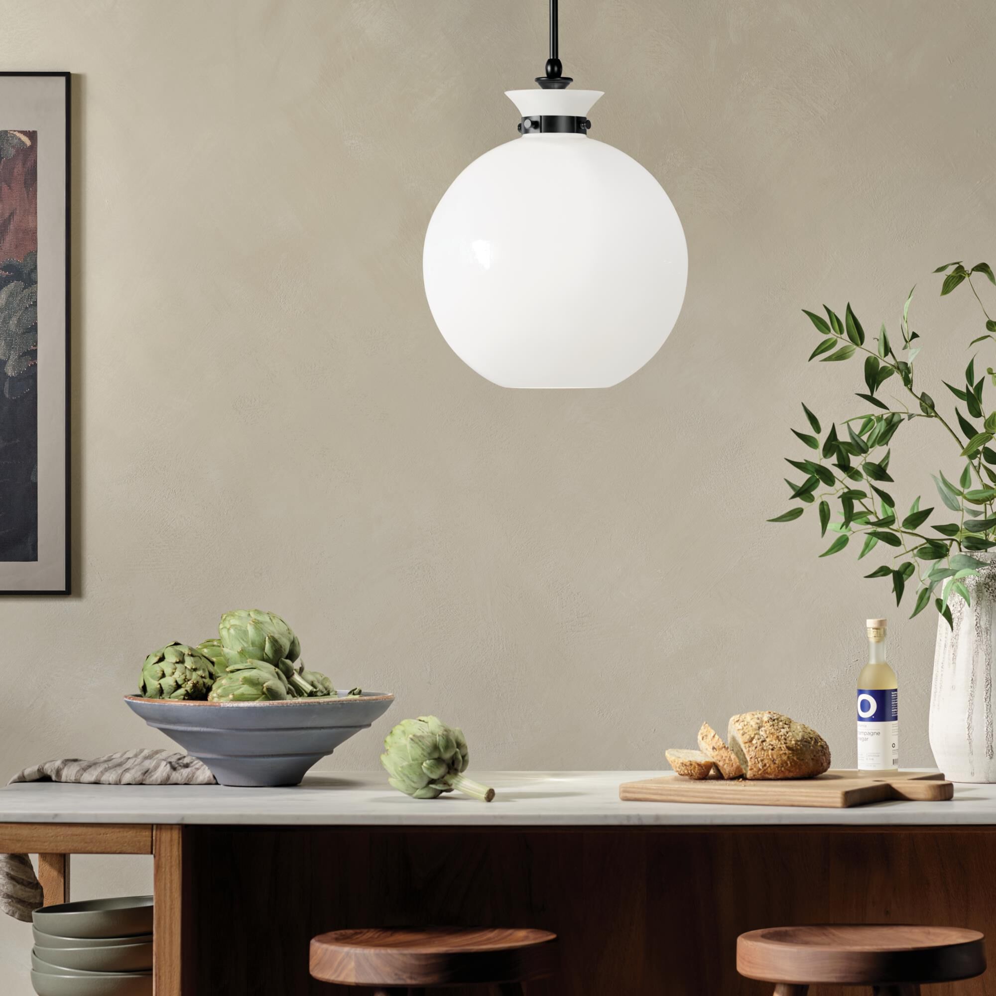 Shown in Black finish and Opal glass