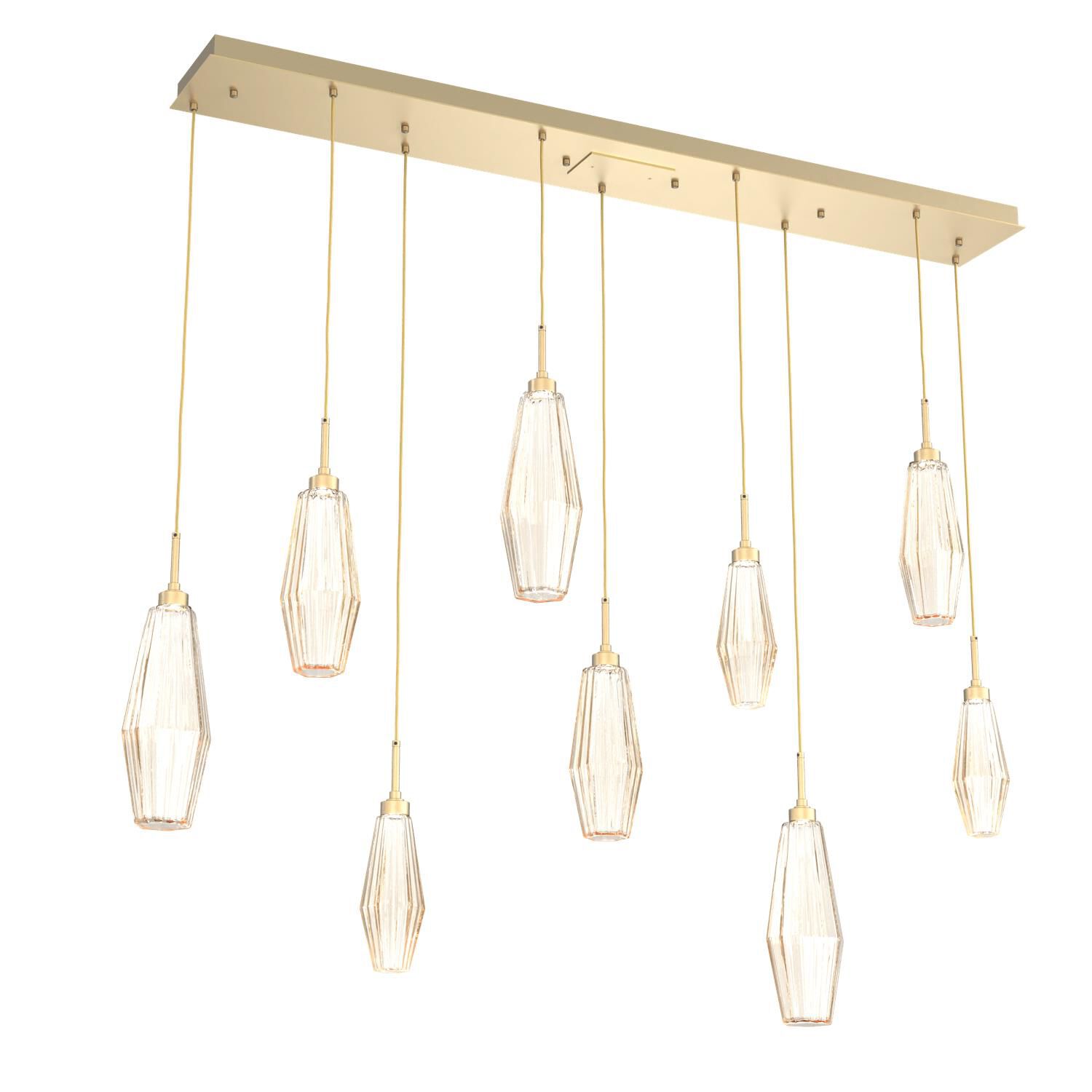 Shown in Gilded Brass finish and Optic Rib Amber glass