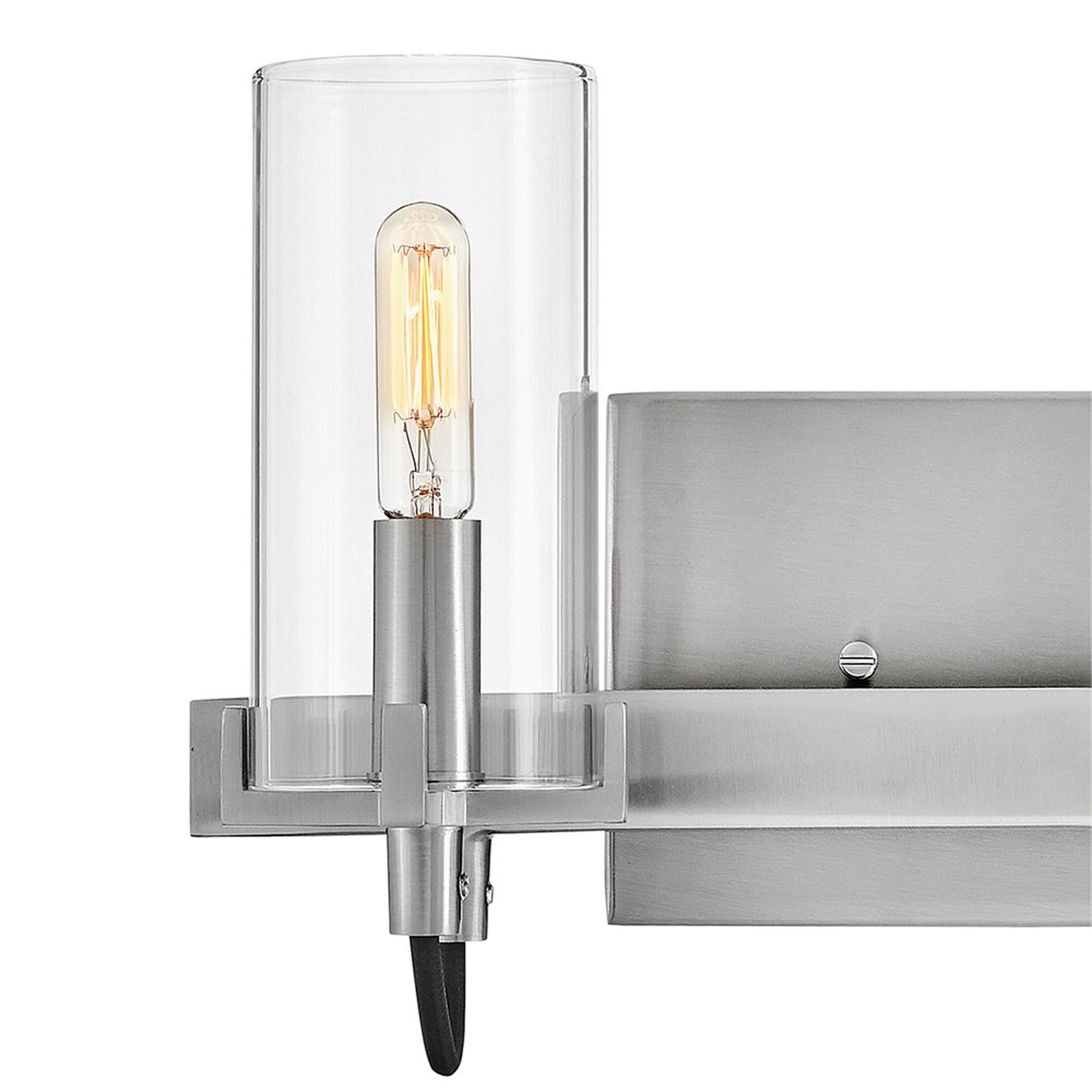 Shown in Brushed Nickel finish and Clear glass