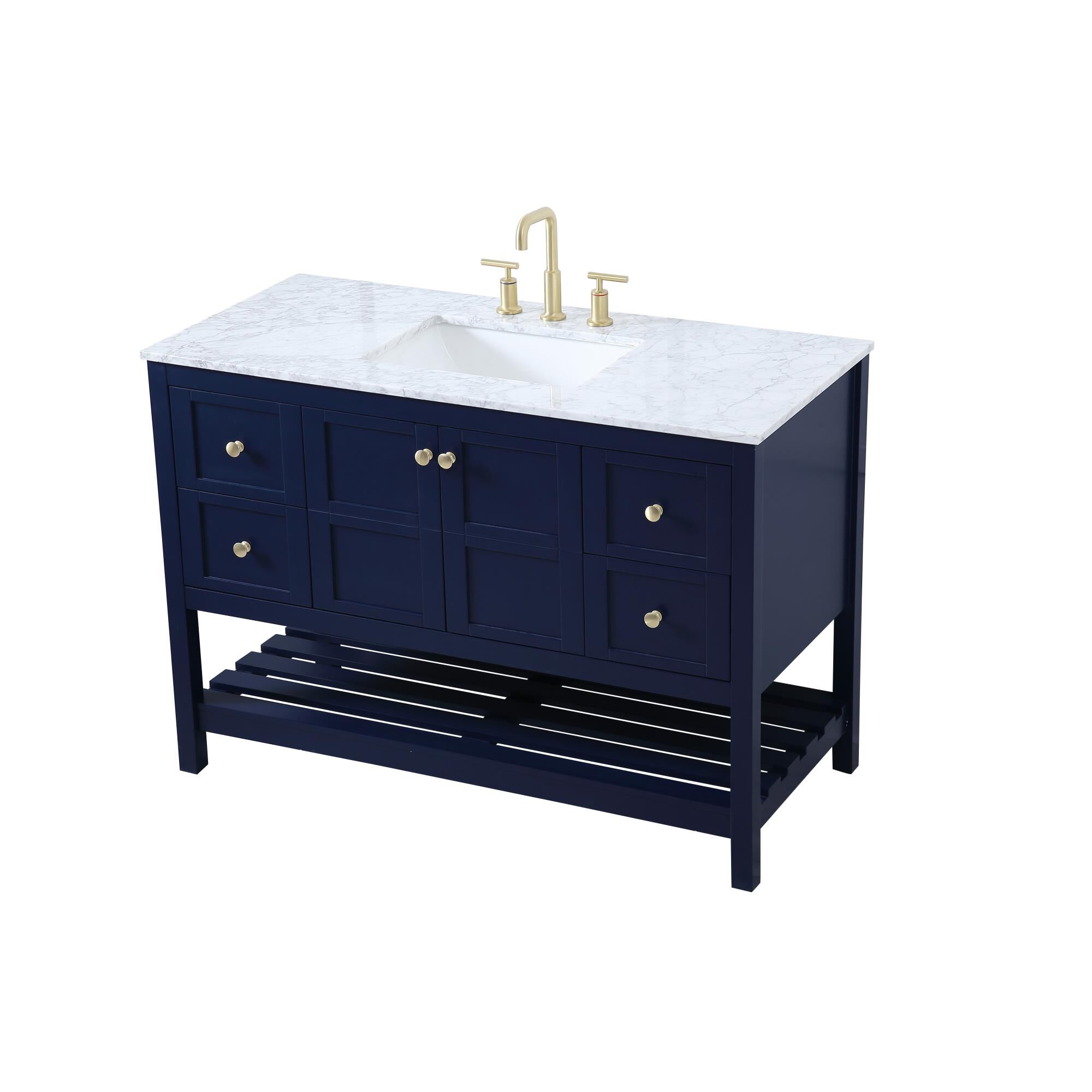 Shown in Blue And Gold With Carrara White Marble finish
