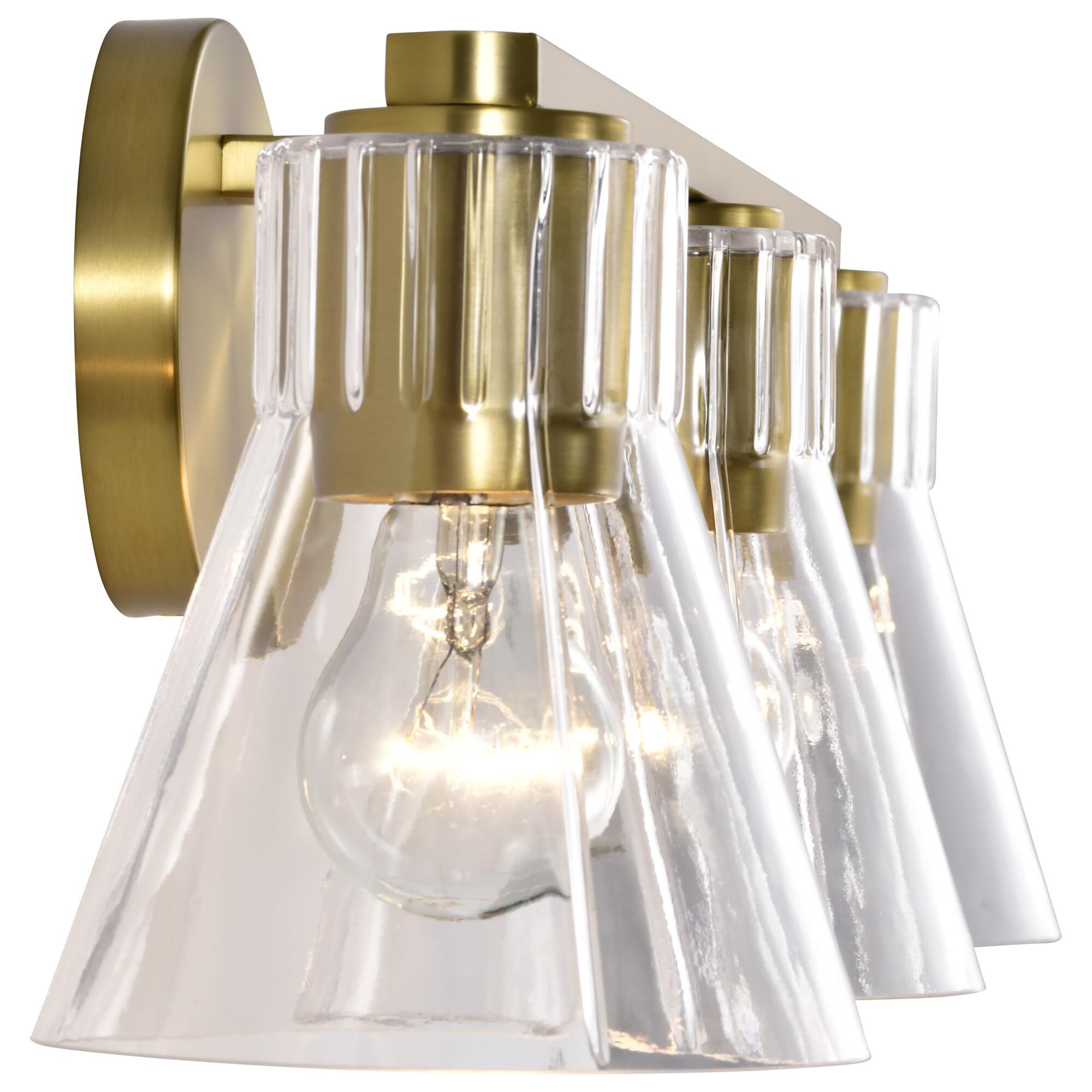 Shown in Vintage Brass finish and Clear glass