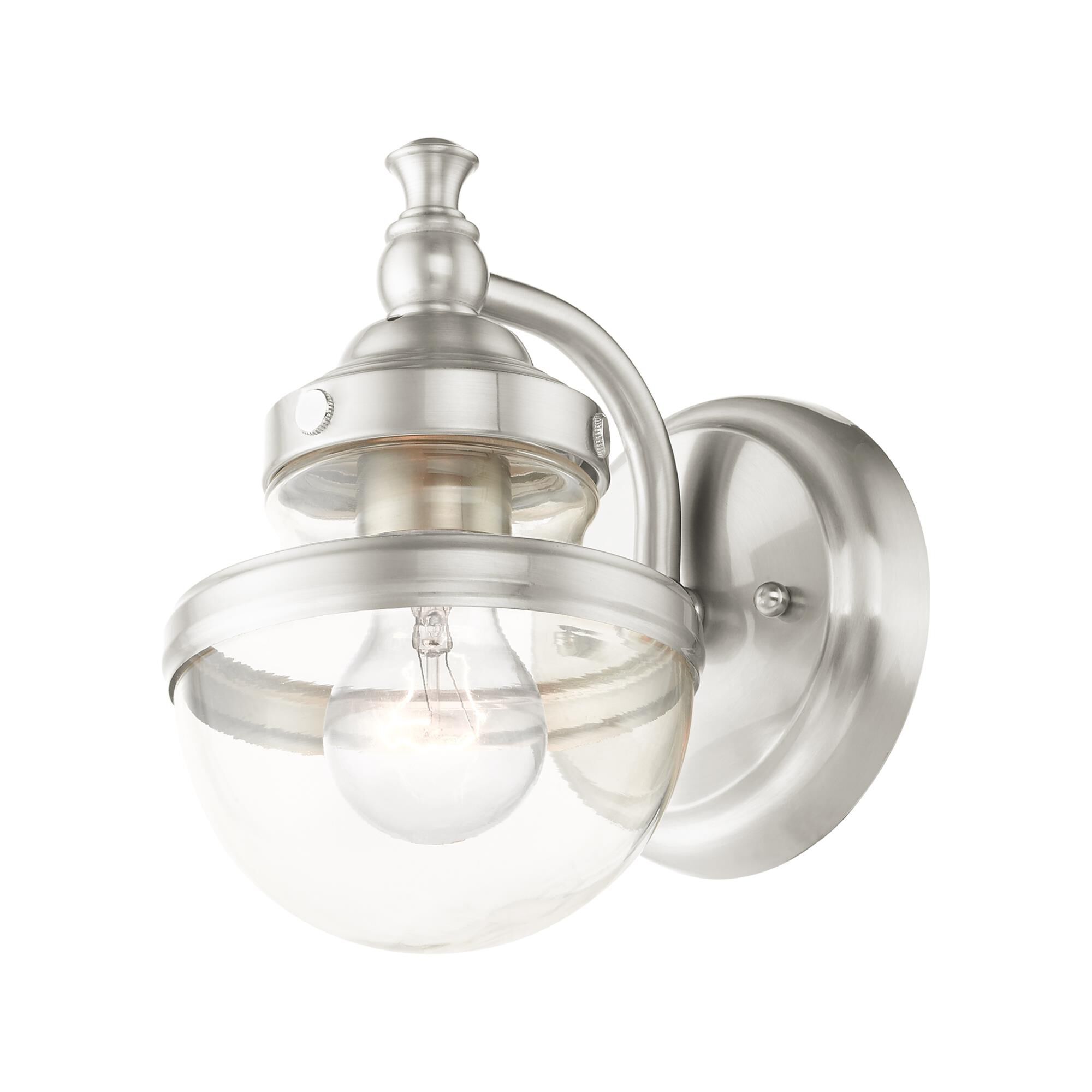 Shown in Brushed Nickel finish and Hand Blown Clear glass and Hand Blown Clear Glass shade