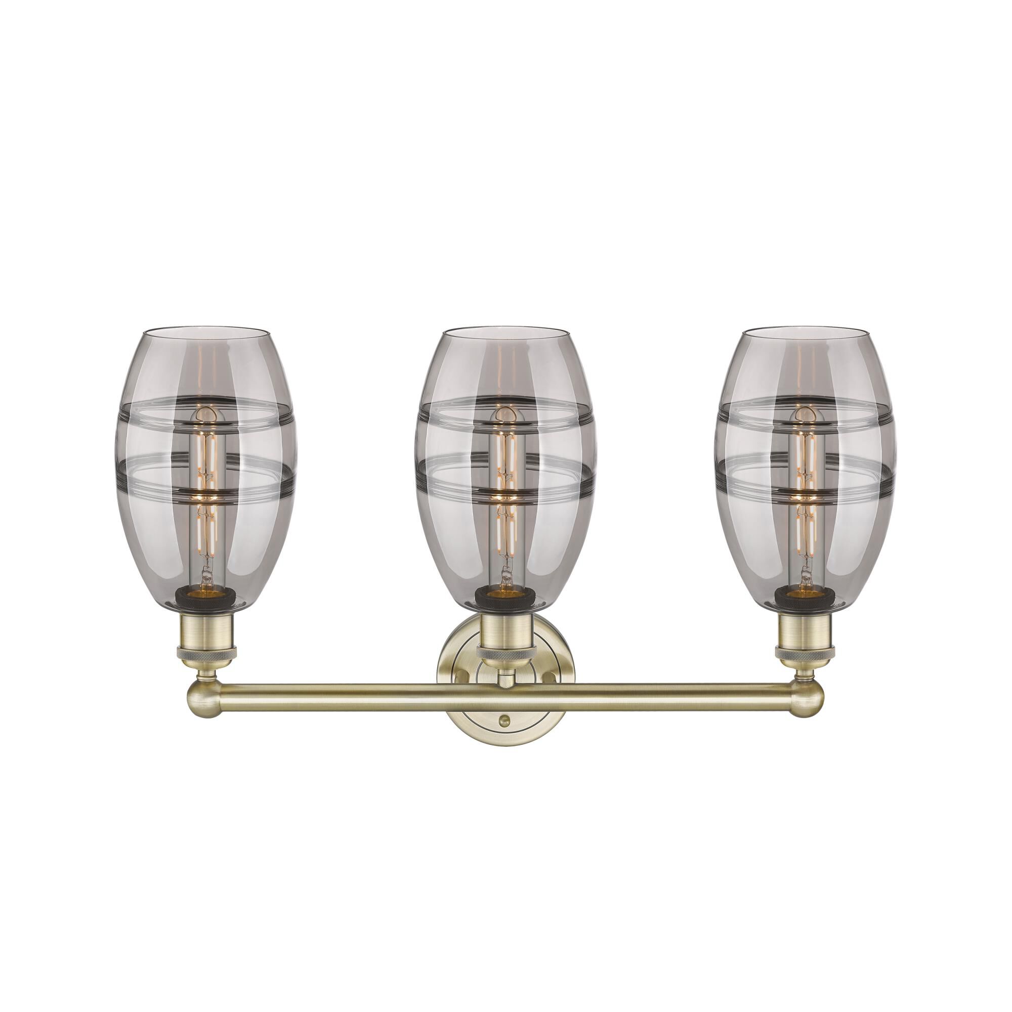 Shown in Antique Brass finish and Light Smoke glass