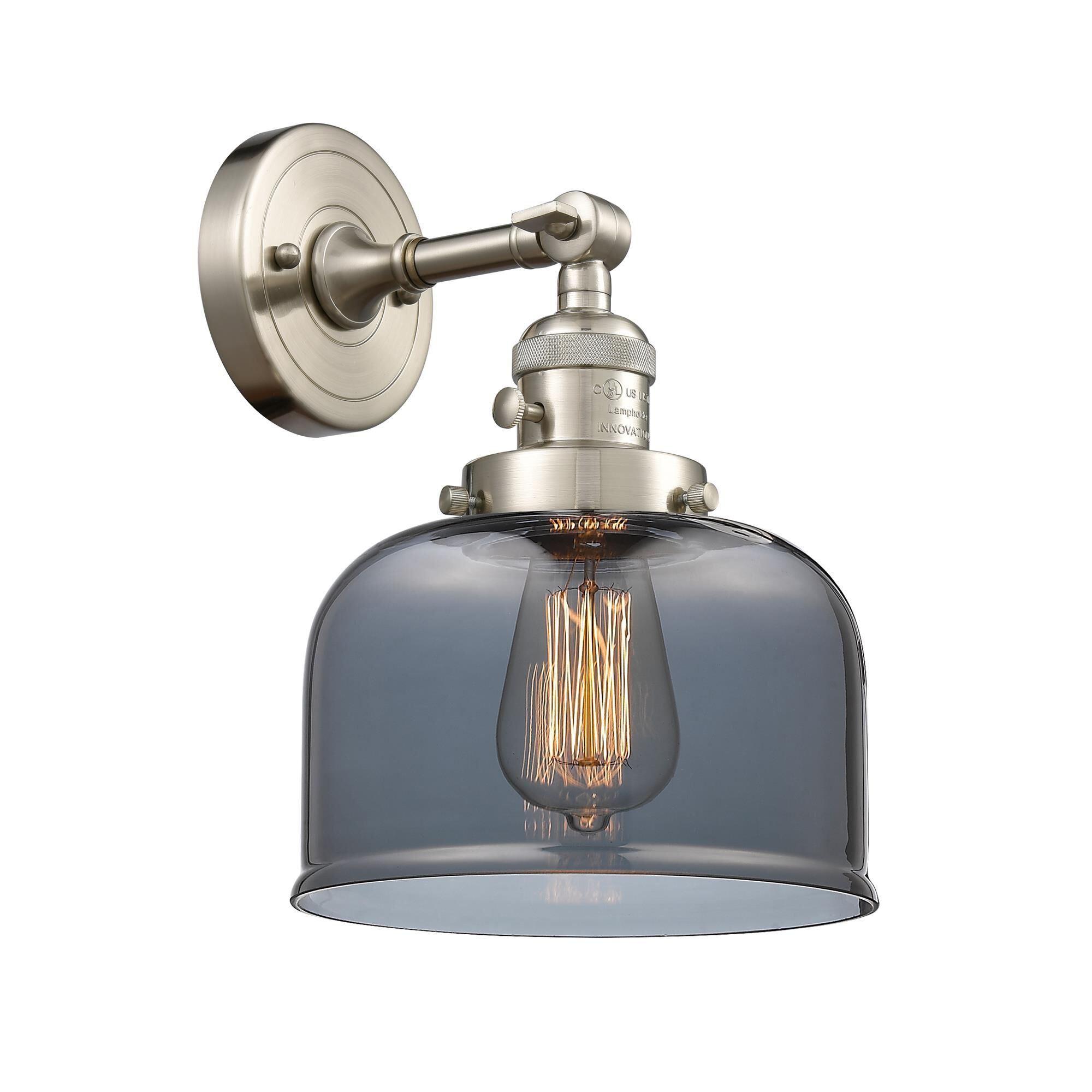 Shown in Brushed Satin Nickel finish and Plated Smoked glass and Switch on Socket accent