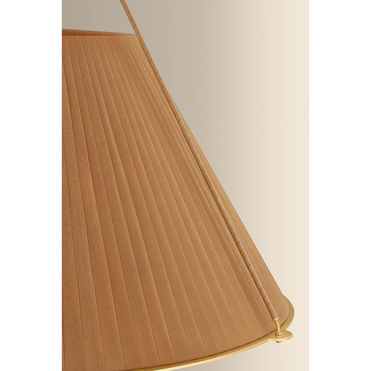Shown in Aged Brass finish and Silk shade