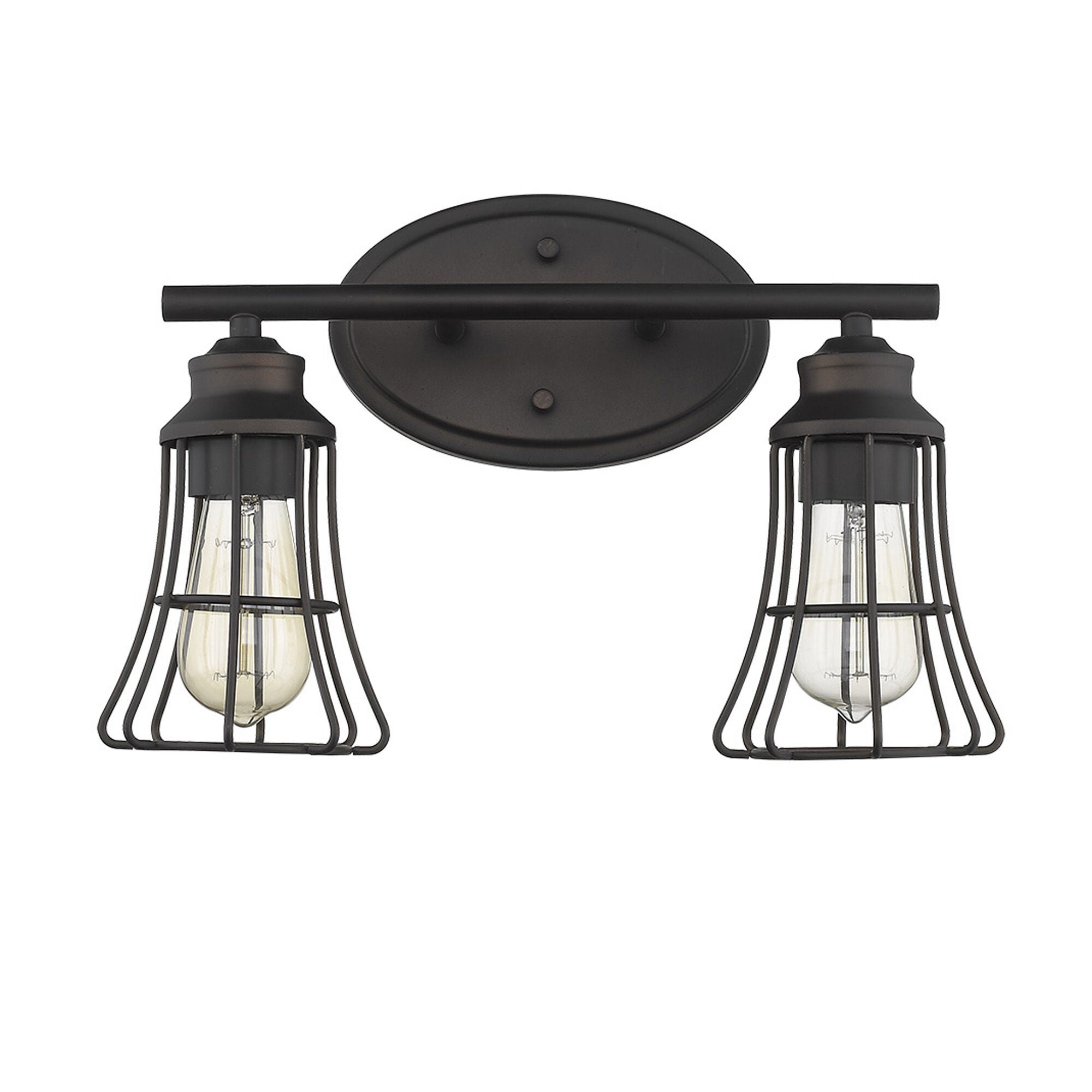 Shown in Oil-Rubbed Bronze finish and Oil-Rubbed Bronze glass and Oil-Rubbed Bronze, Geometric Metal Cage s shade
