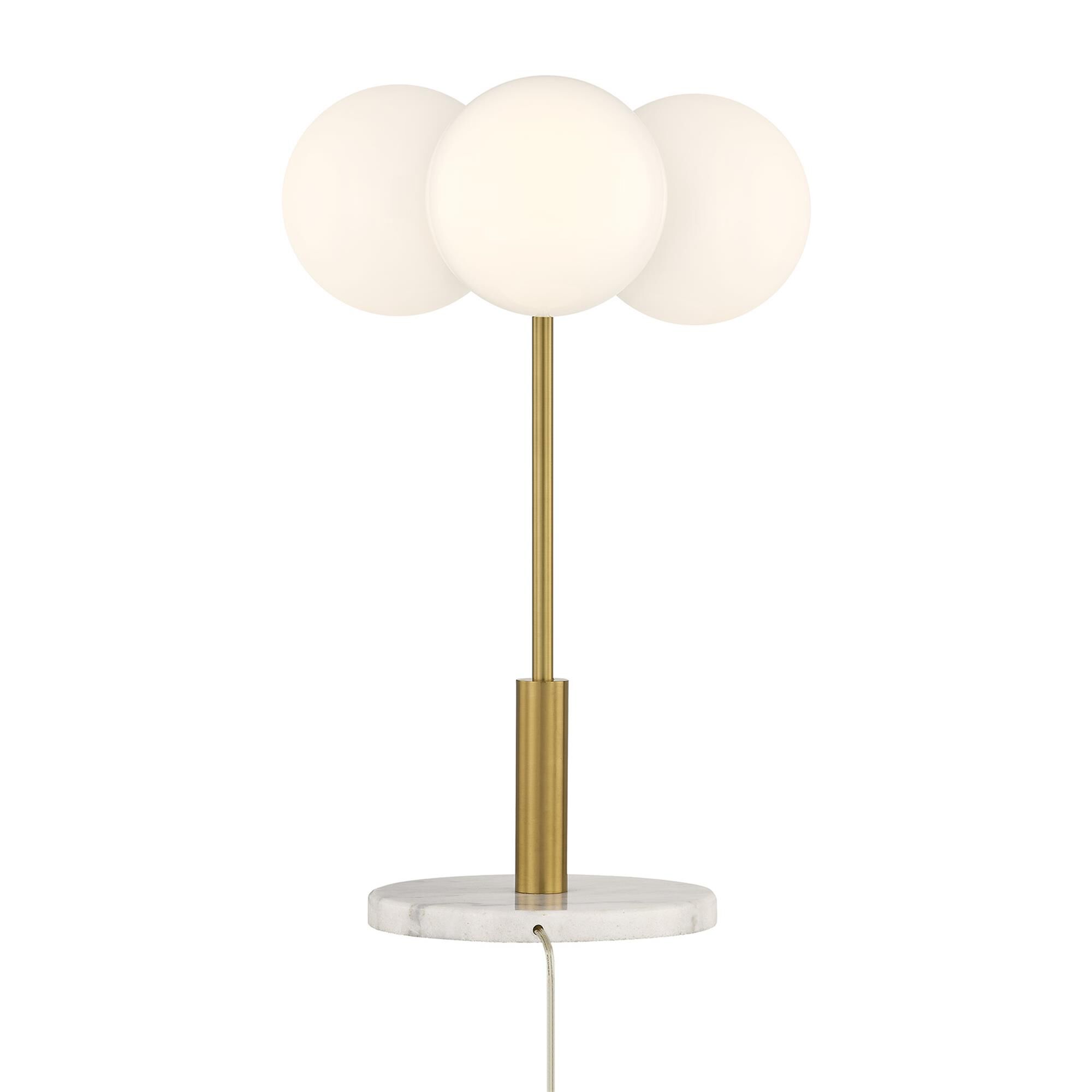 Shown in Warm Brass finish and White Opal glass