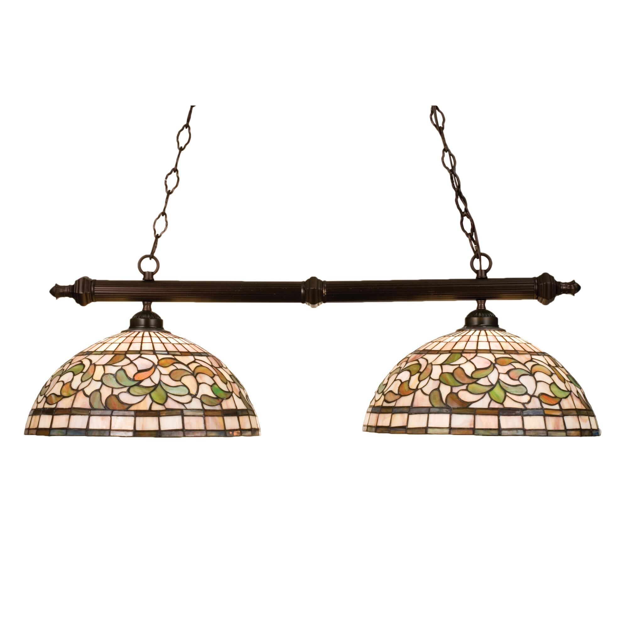 Shown in Mahogany Bronze finish and Autumn Gold-Russet-Moss Green-Amber glass