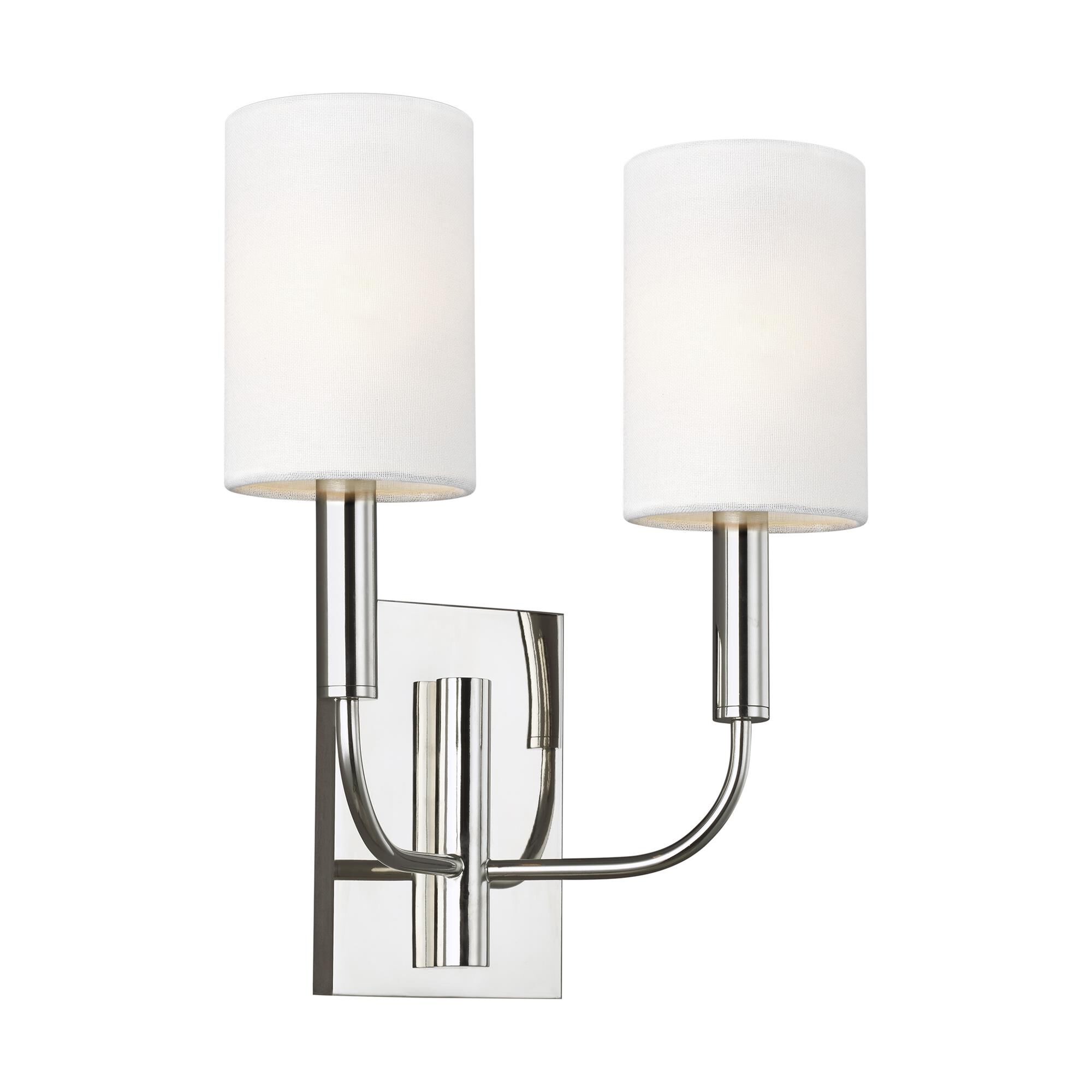 Shown in Polished Nickel finish and White Linenlinen shade
