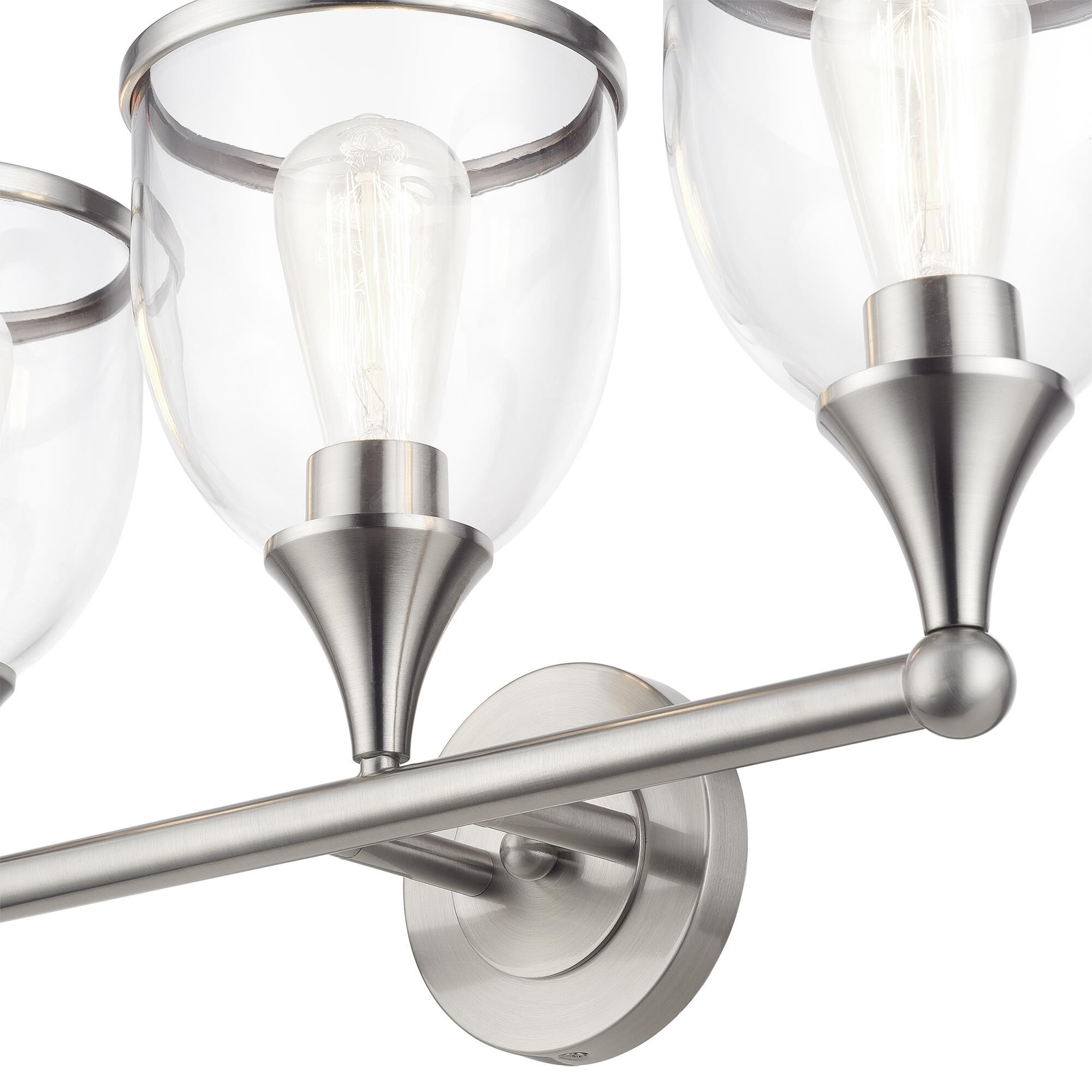 Shown in Brushed Nickel finish and Mouth Blown Clear glass