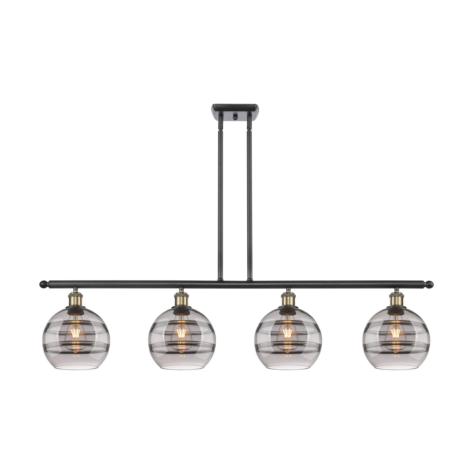 Shown in Black Antique Brass finish and Light Smoke glass