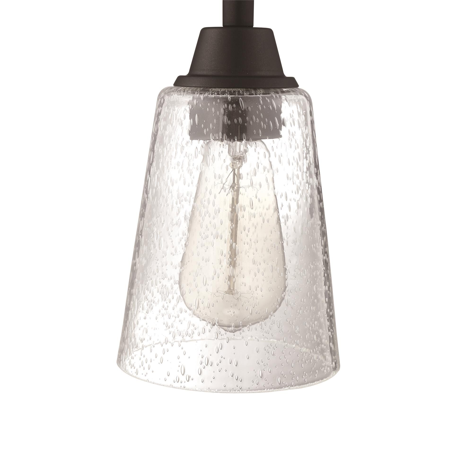 Shown in Espresso finish and Clear Seeded glass and Glass shade