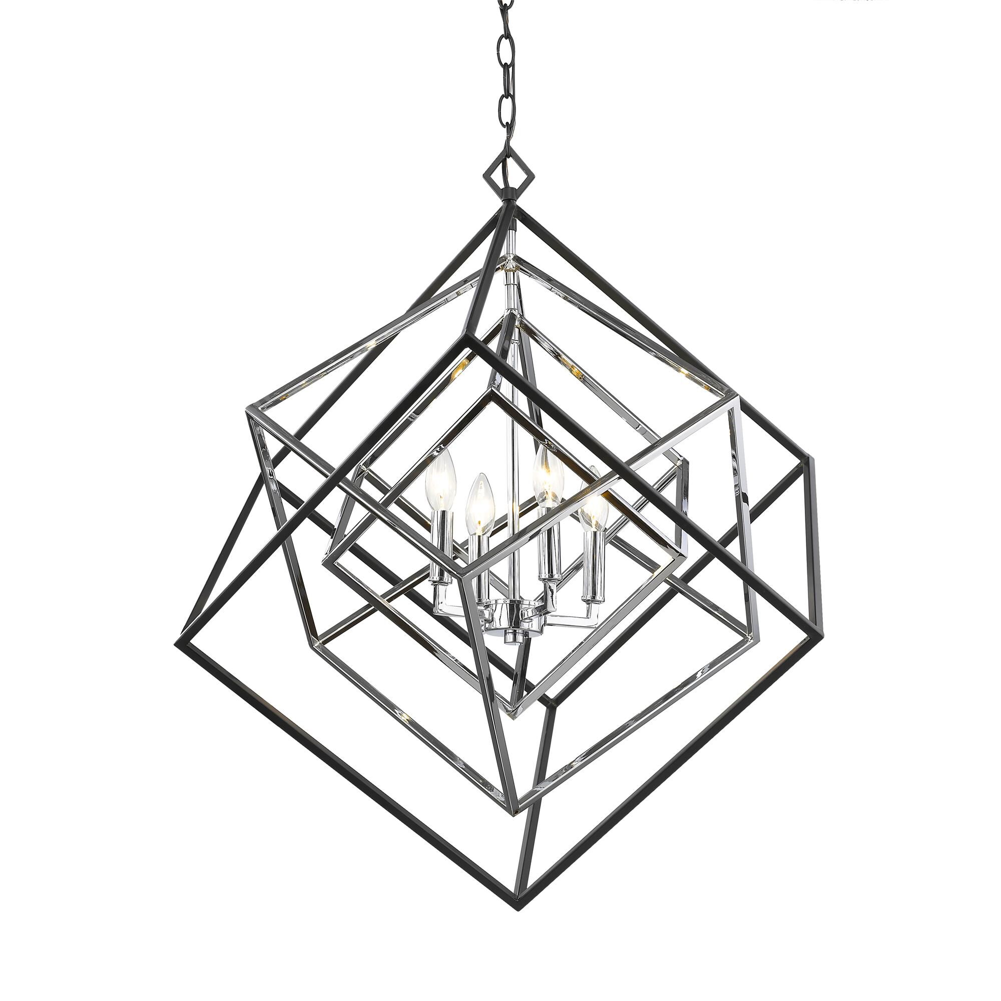 Shown in Chrome + Matte Black finish and --- glass and --- shade