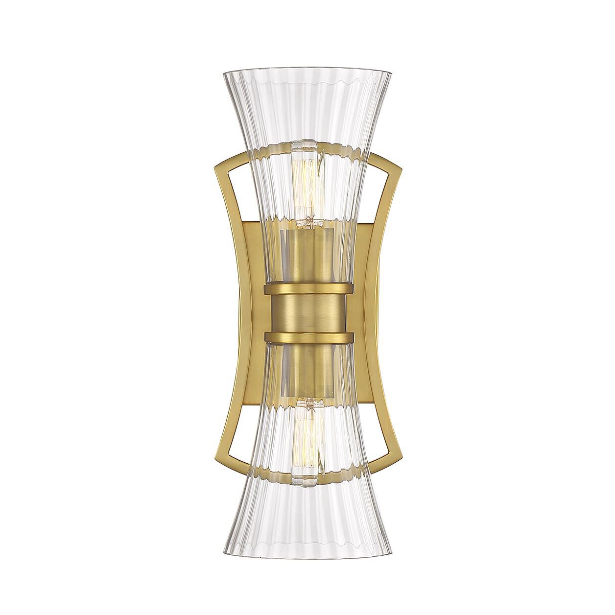 Shown in Warm Brass finish and Clear Ribbed glass
