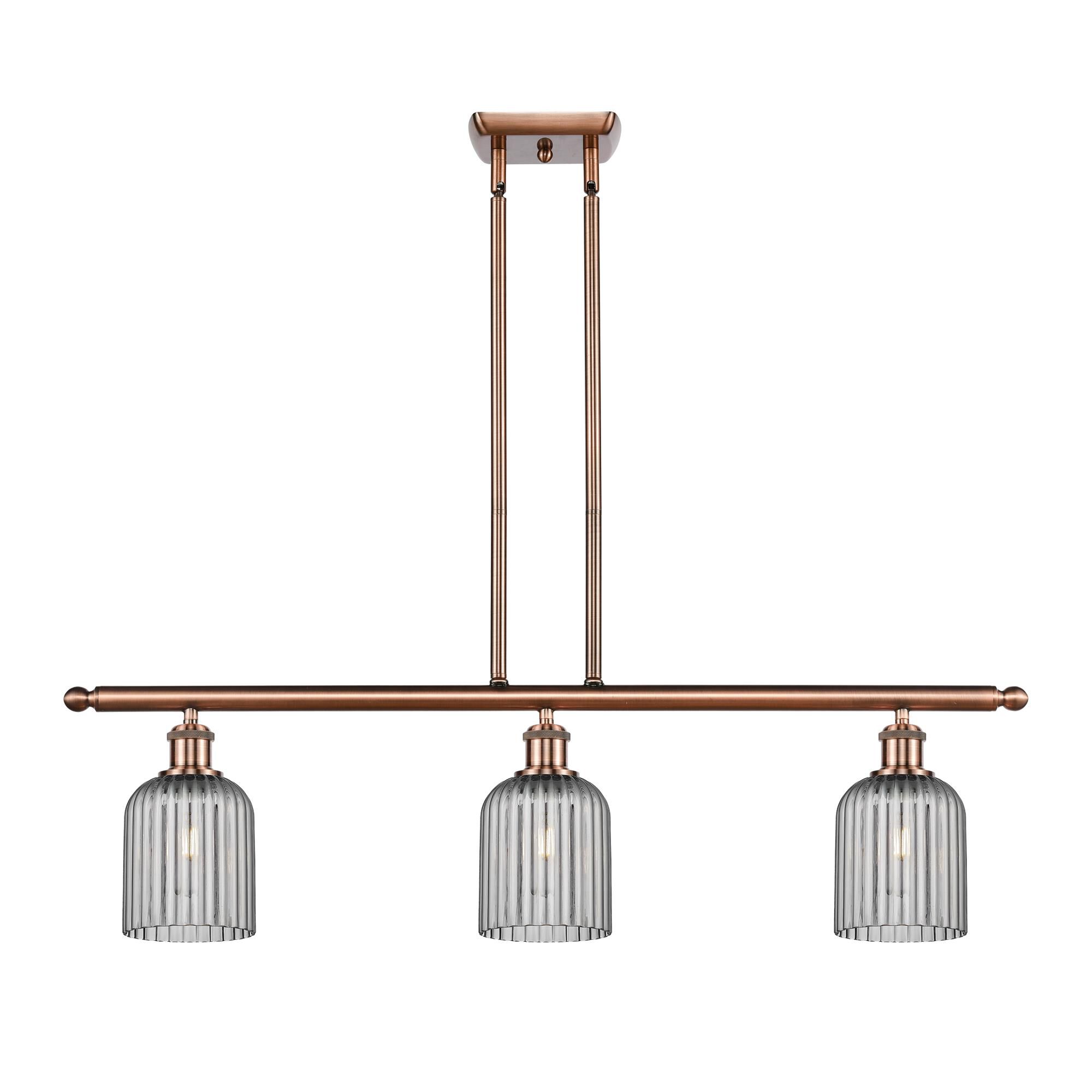 Shown in Antique Copper finish and Light Smoke shade