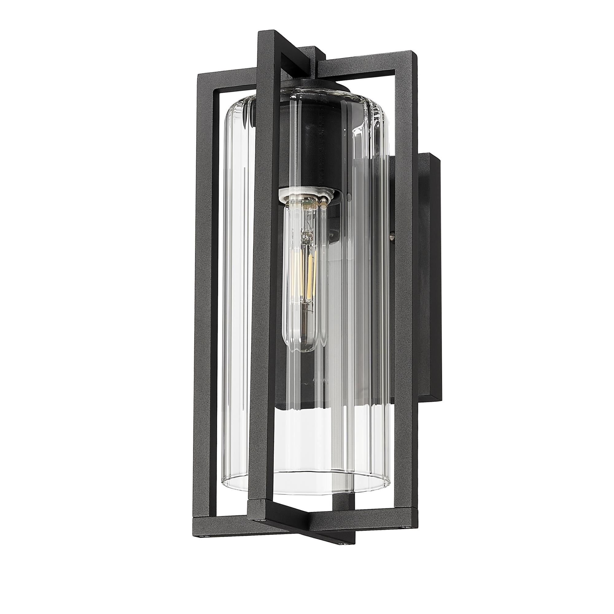 Shown in Black finish and Clear Ribbed glass and Clear Ribbed shade