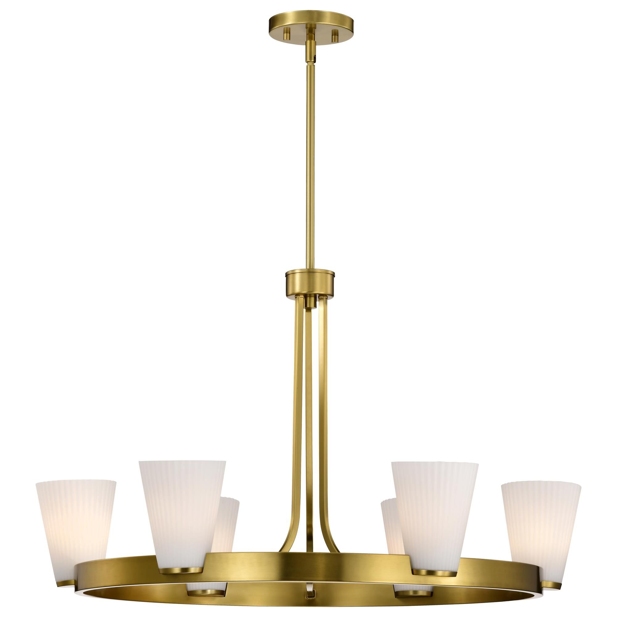 Shown in Burnished Brass finish and Ribbed White glass
