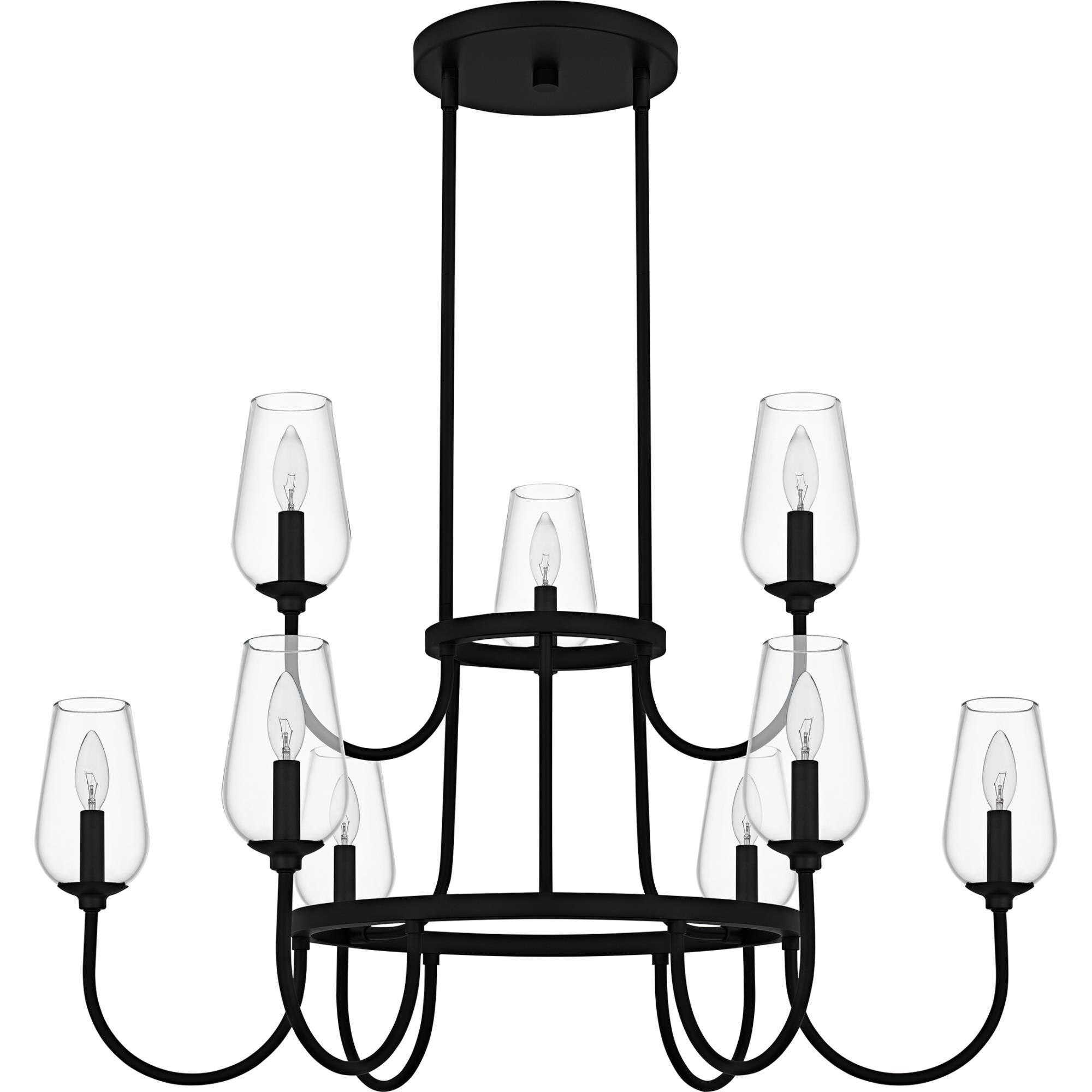 Shown in Matte Black finish and Clear Glass shade