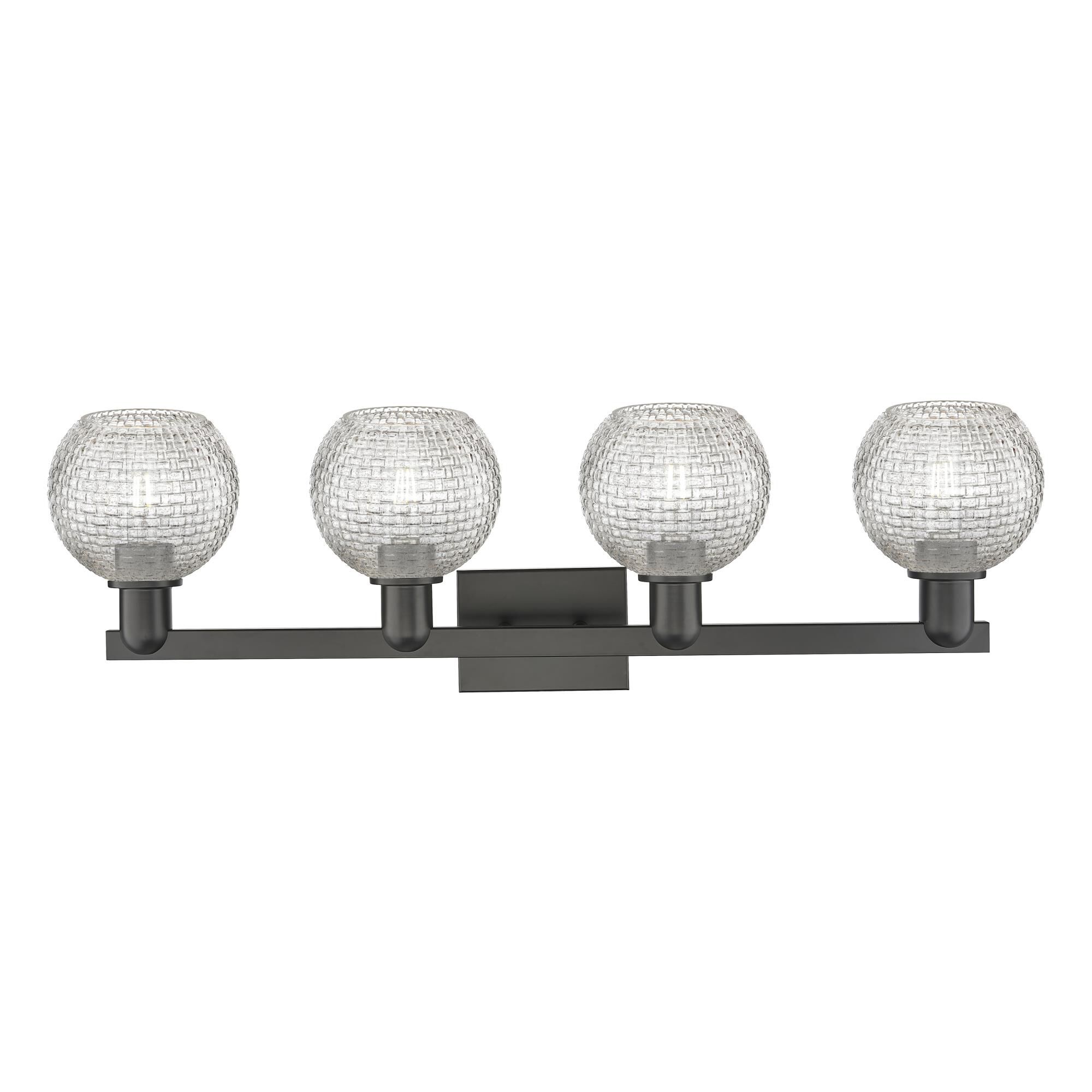 Shown in Matte Black finish and Clear Basketweave glass