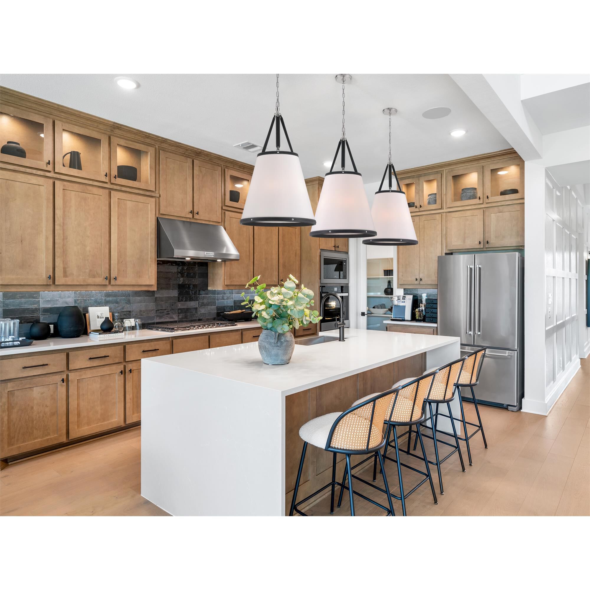 Shown in Polished Nickel finish and Linen shade