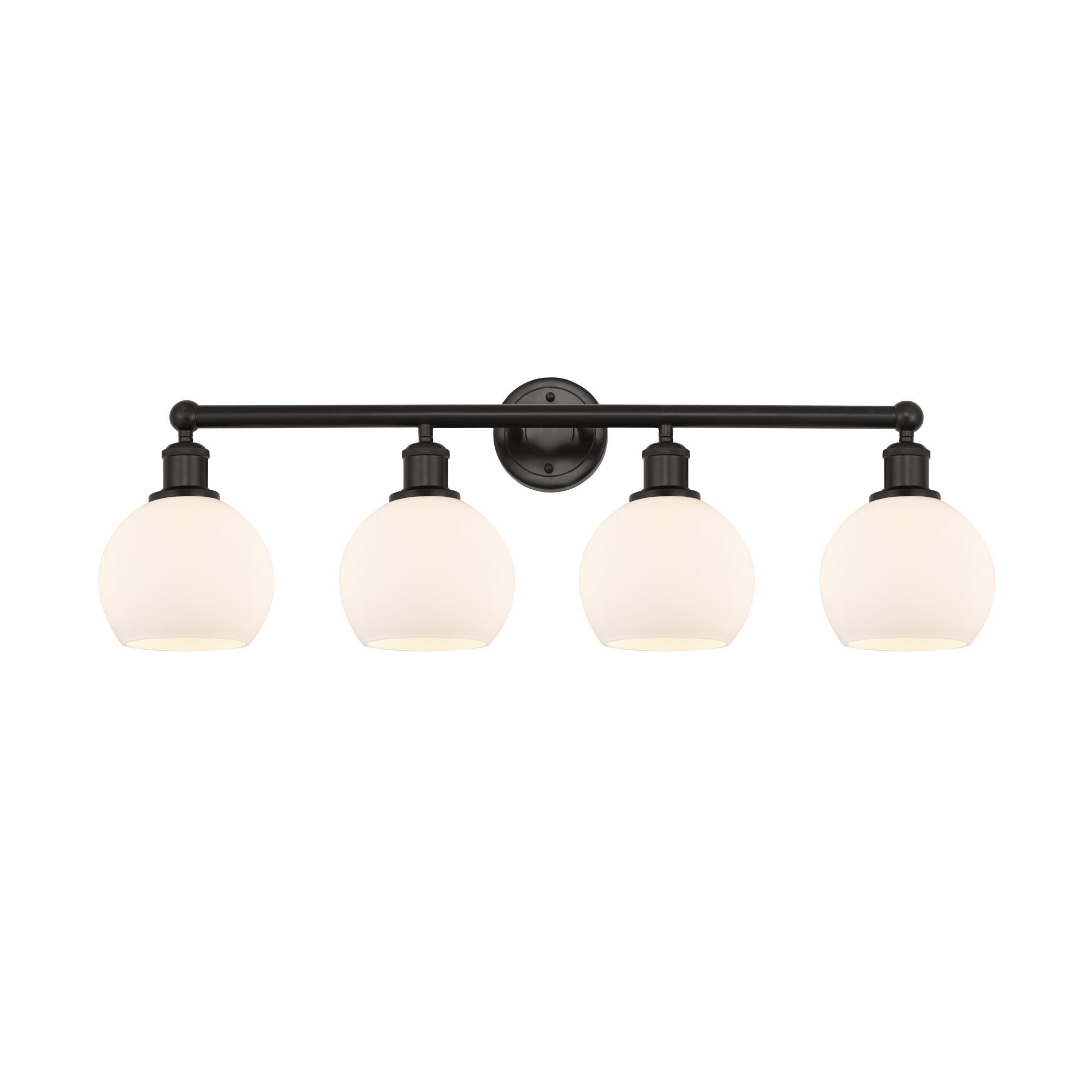 Shown in Oil Rubbed Bronze, Matte White finish and Matte White glass and Matte White Glass shade