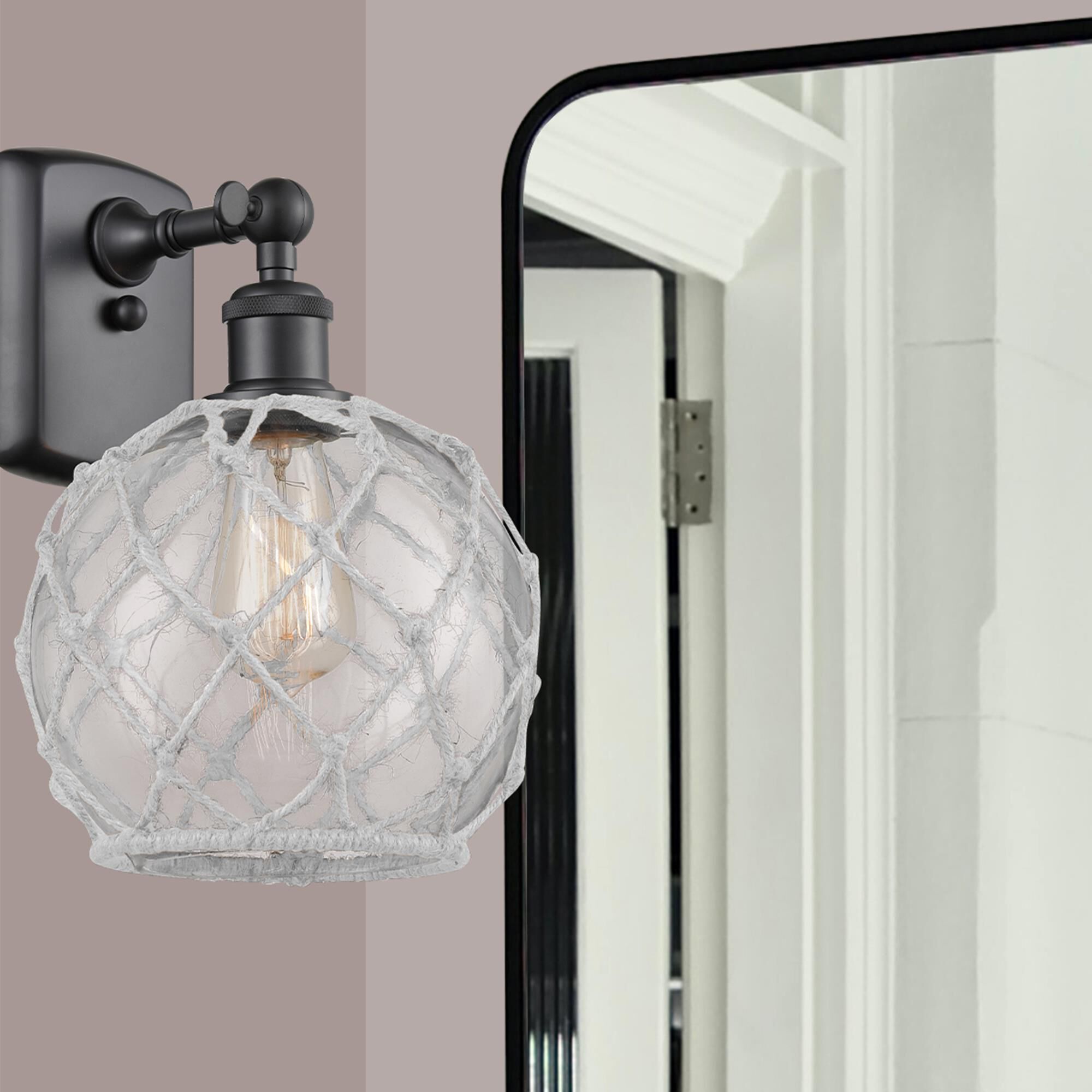 Shown in Matte Nickel finish and Clear With White Rope glass
