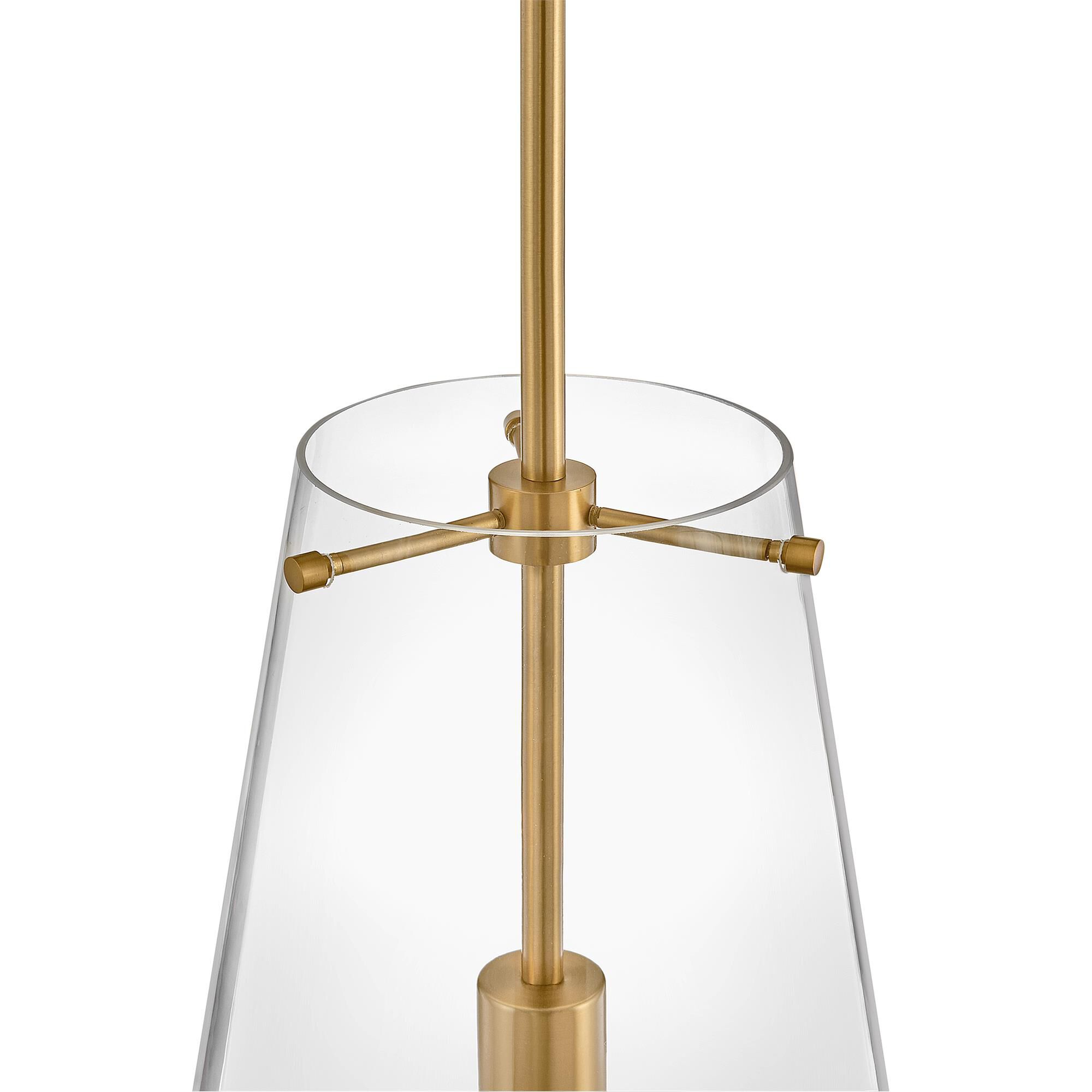 Shown in Lacquered Brass finish and Clear With Etch-Dipped glass