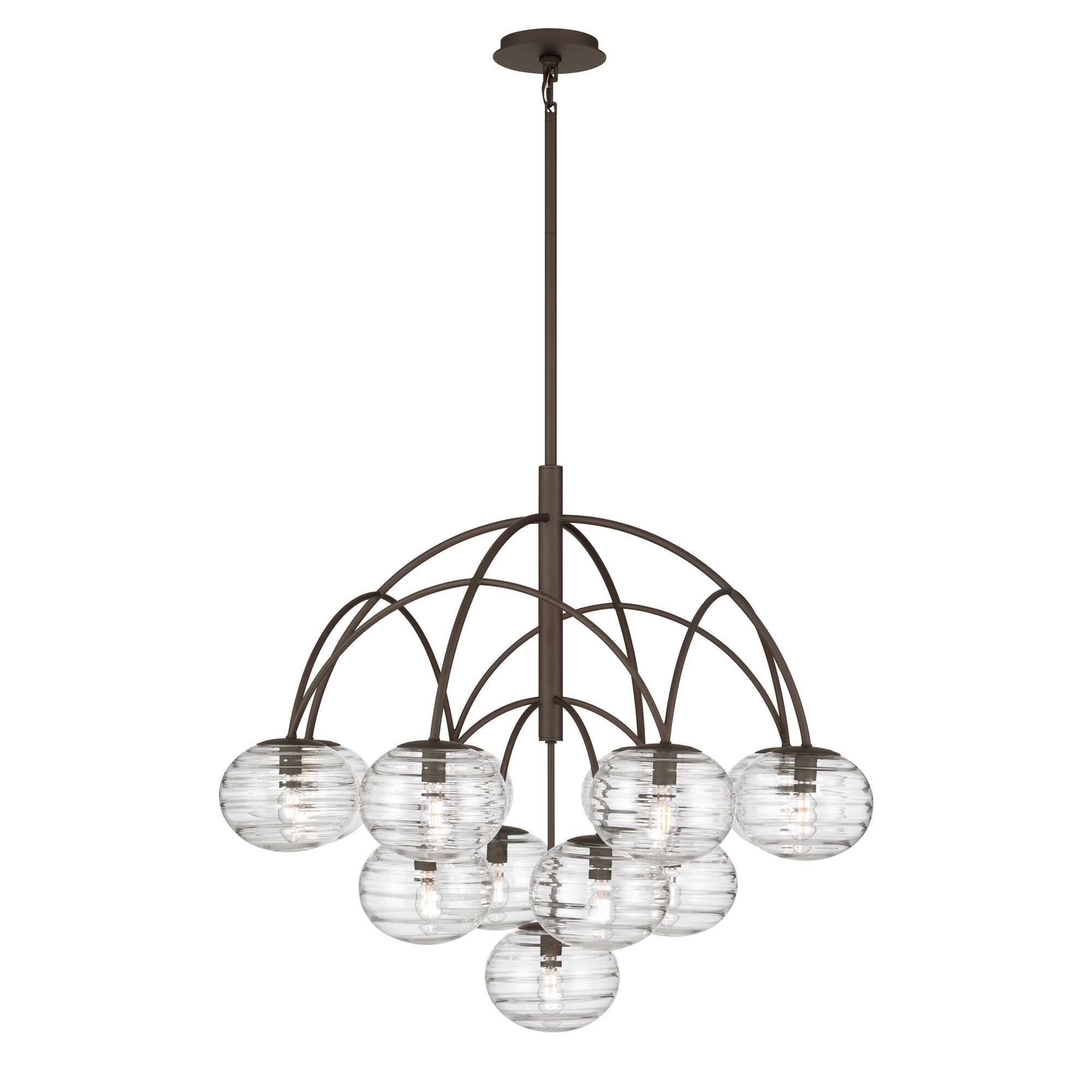 Shown in Dark Bronze finish and Clear Ribbed glass
