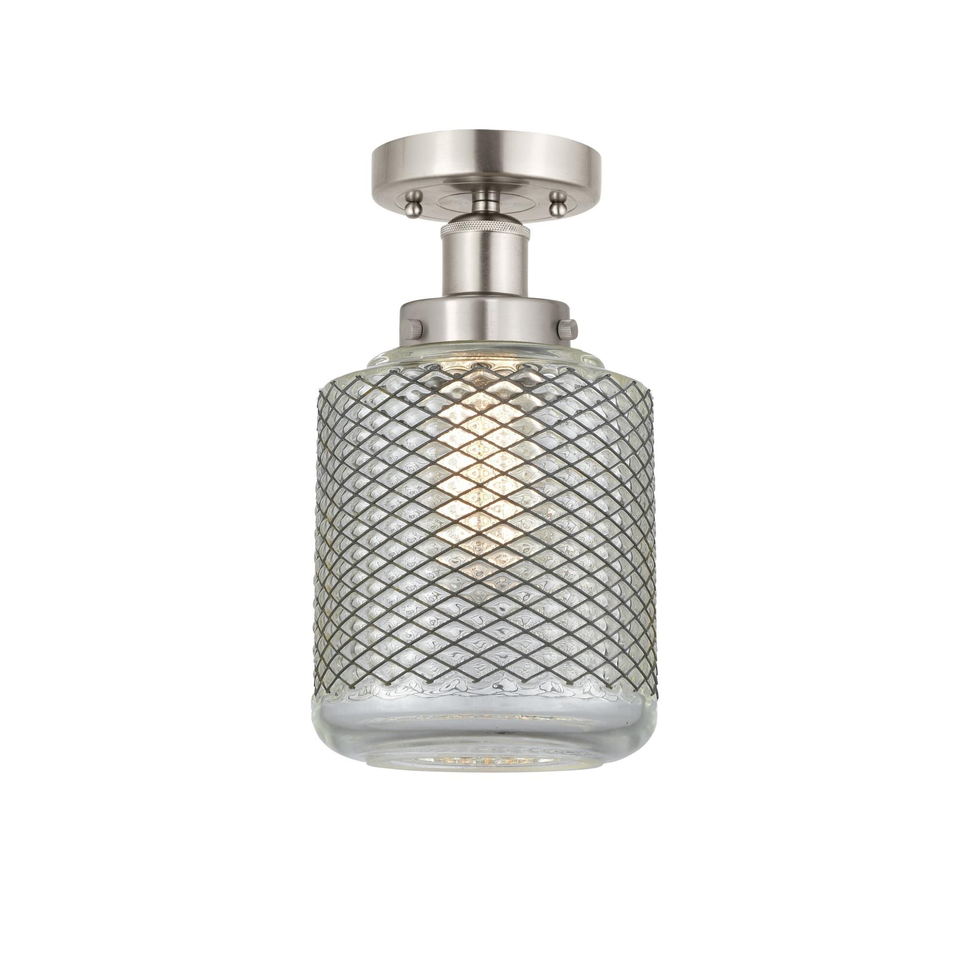 Shown in Brushed Satin Nickel, Clear Crackle finish and Clear Crackle glass and Clear Crackle Glass shade