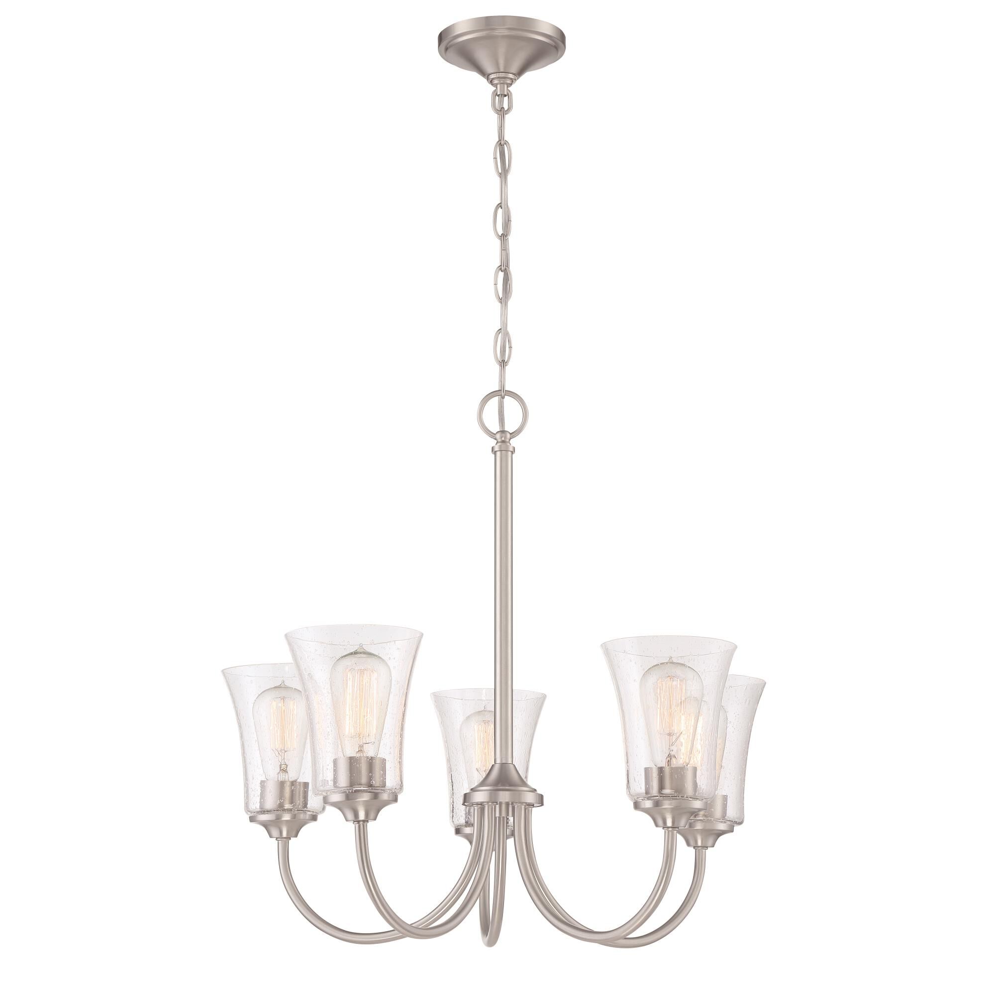 Shown in Brushed Polished Nickel finish and Clear Seeded glass and Glass shade
