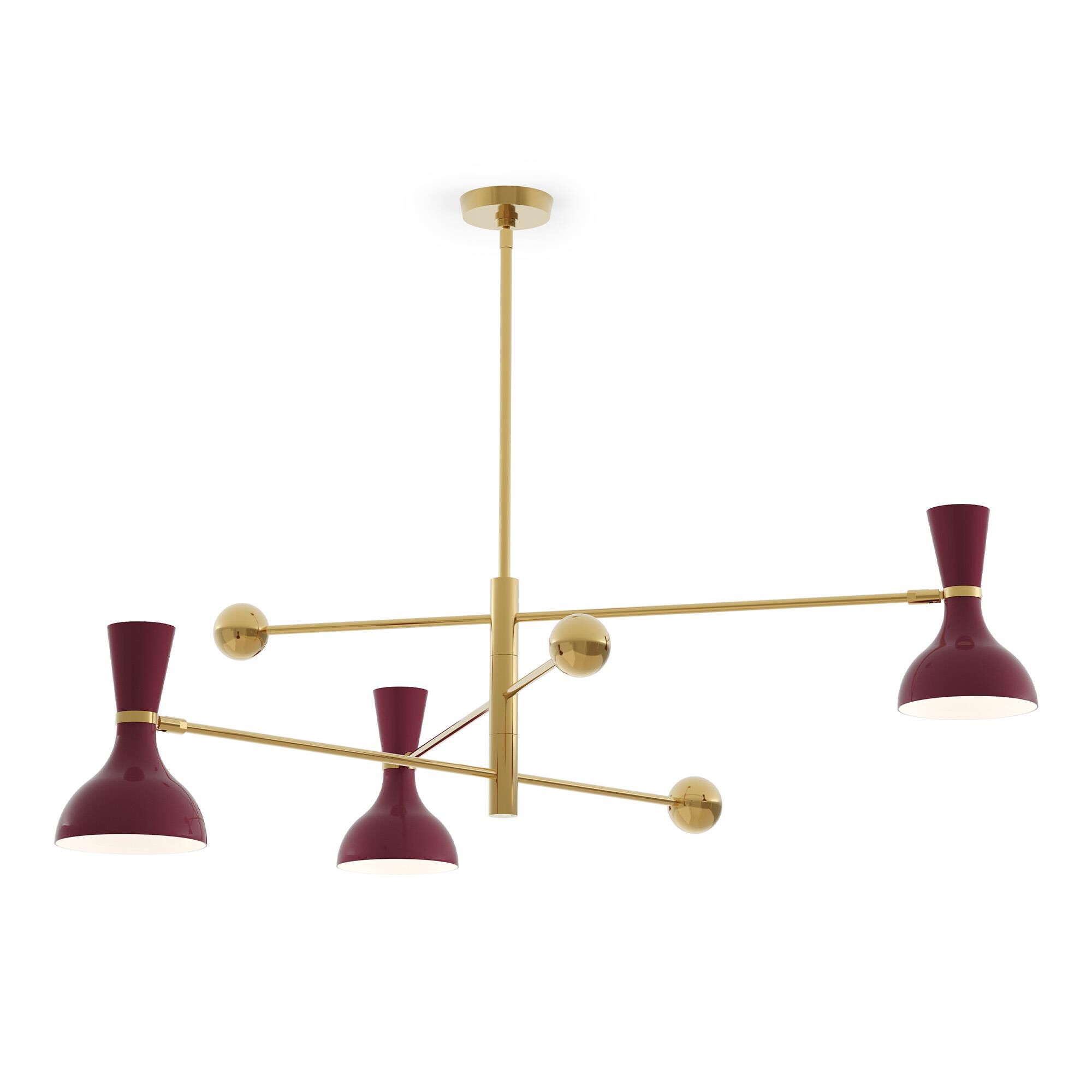 Shown in Modern Brass finish and Sugar Plum shade