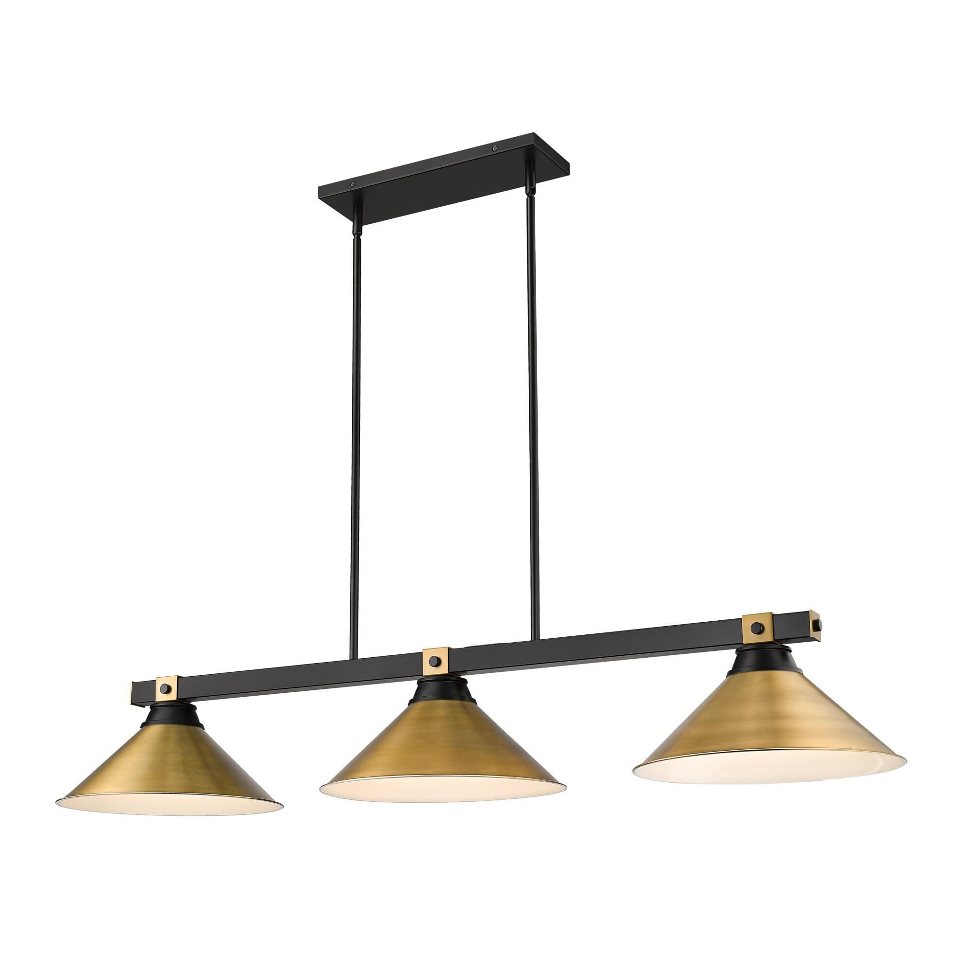 Shown in Matte Black + Rubbed Brass finish and Rubbed Brass glass and Rubbed Brass shade