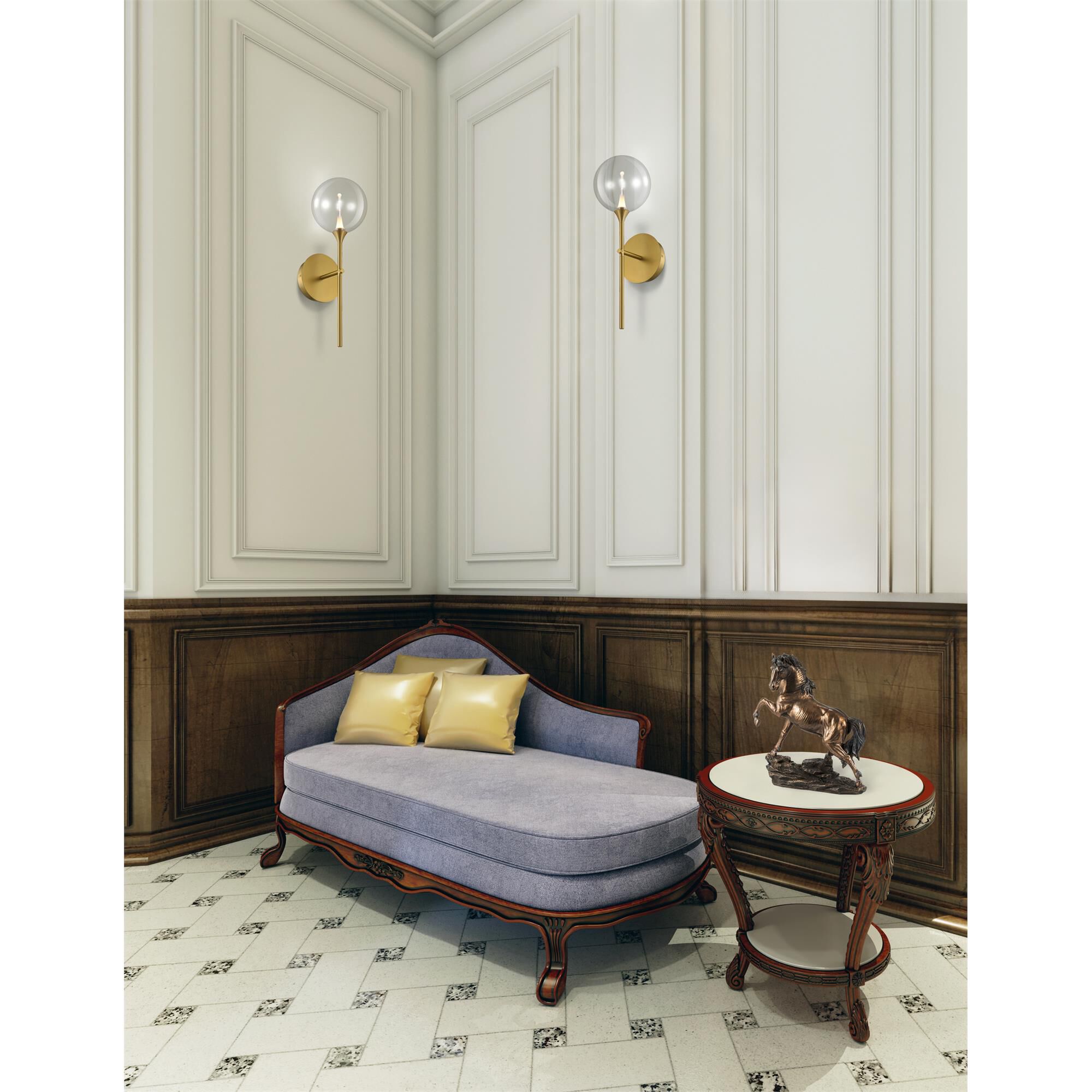 Shown in Gold finish and Clear glass