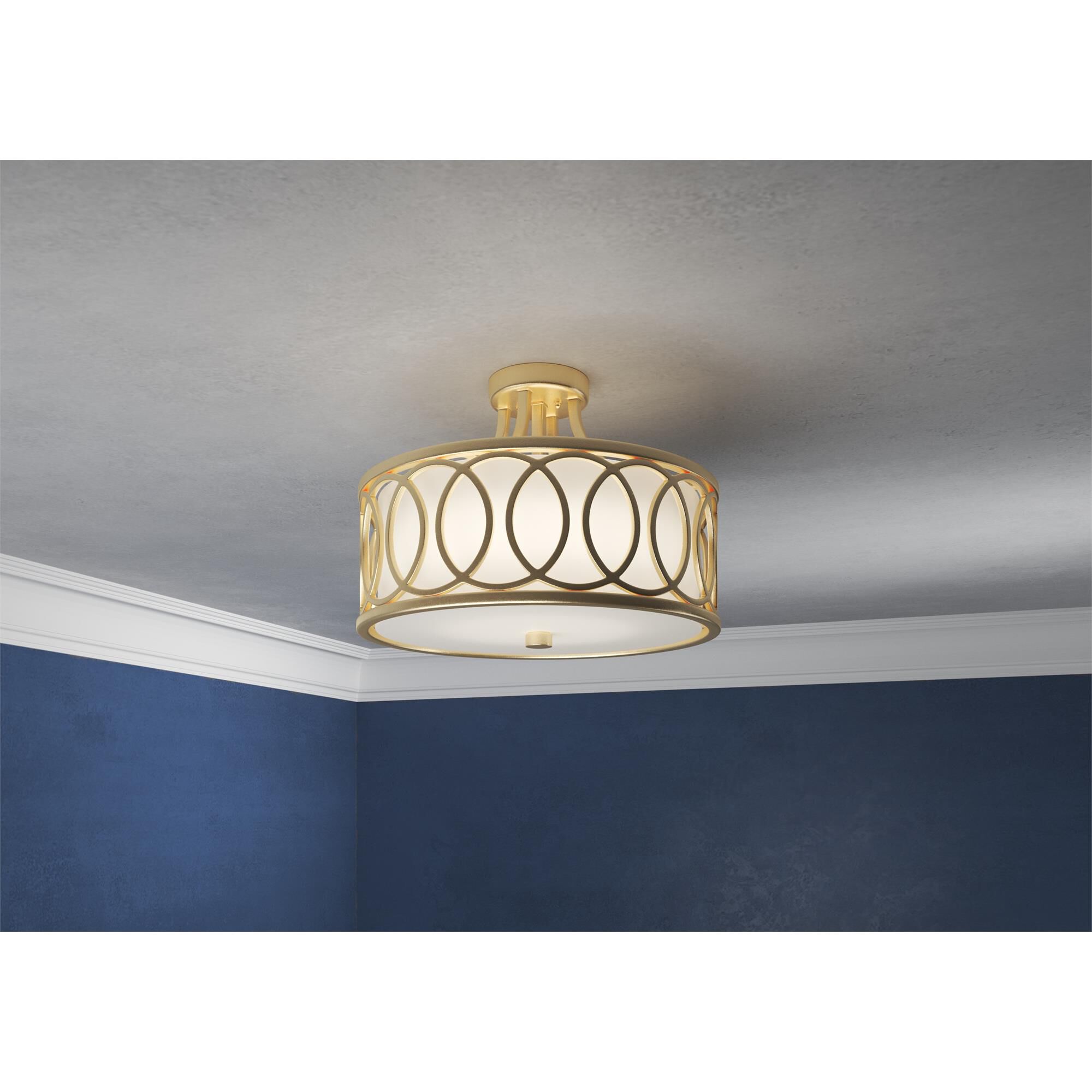 Shown in Antique Gold finish and Silk glass and White shade