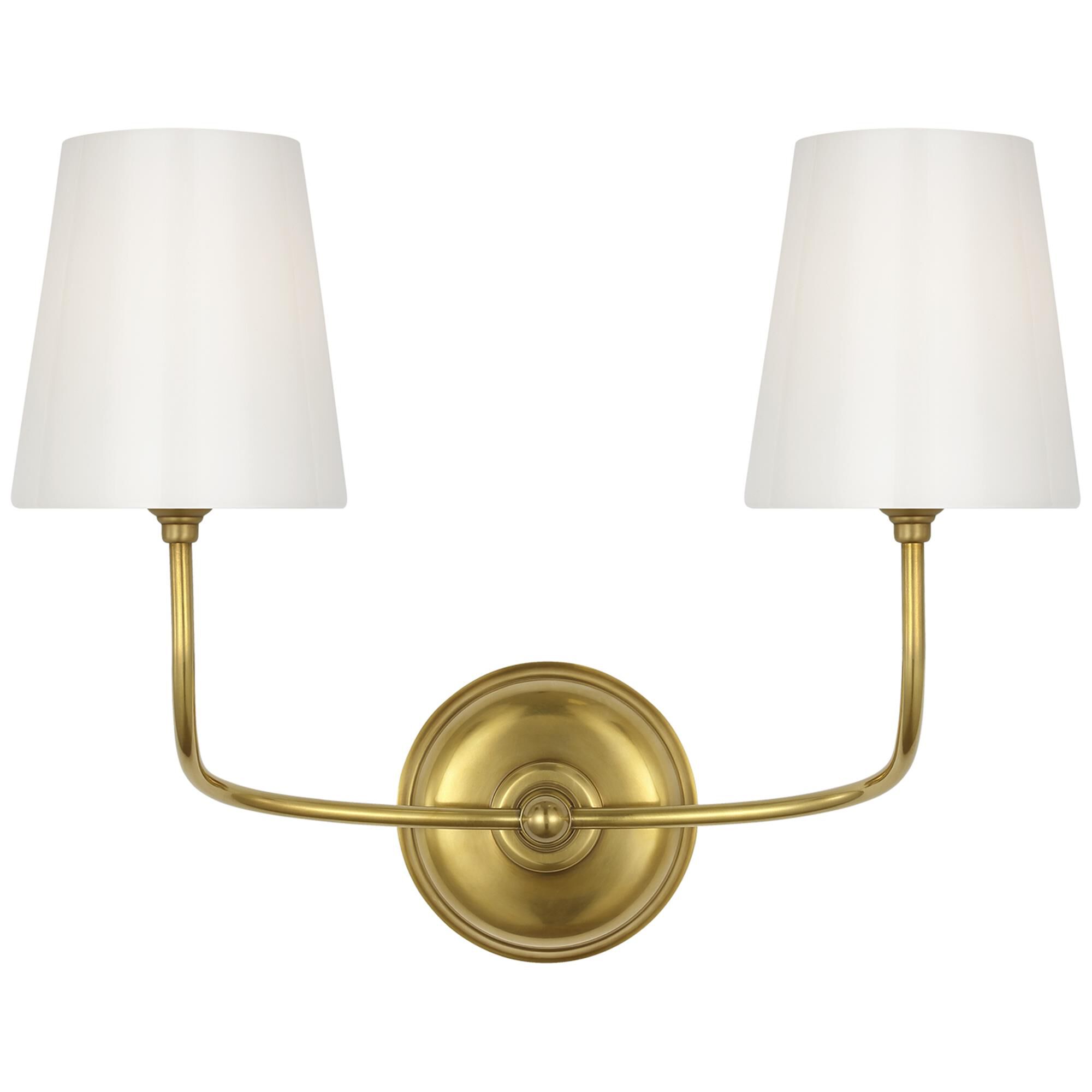 Shown in Hand-Rubbed Antique Brass finish and White glass