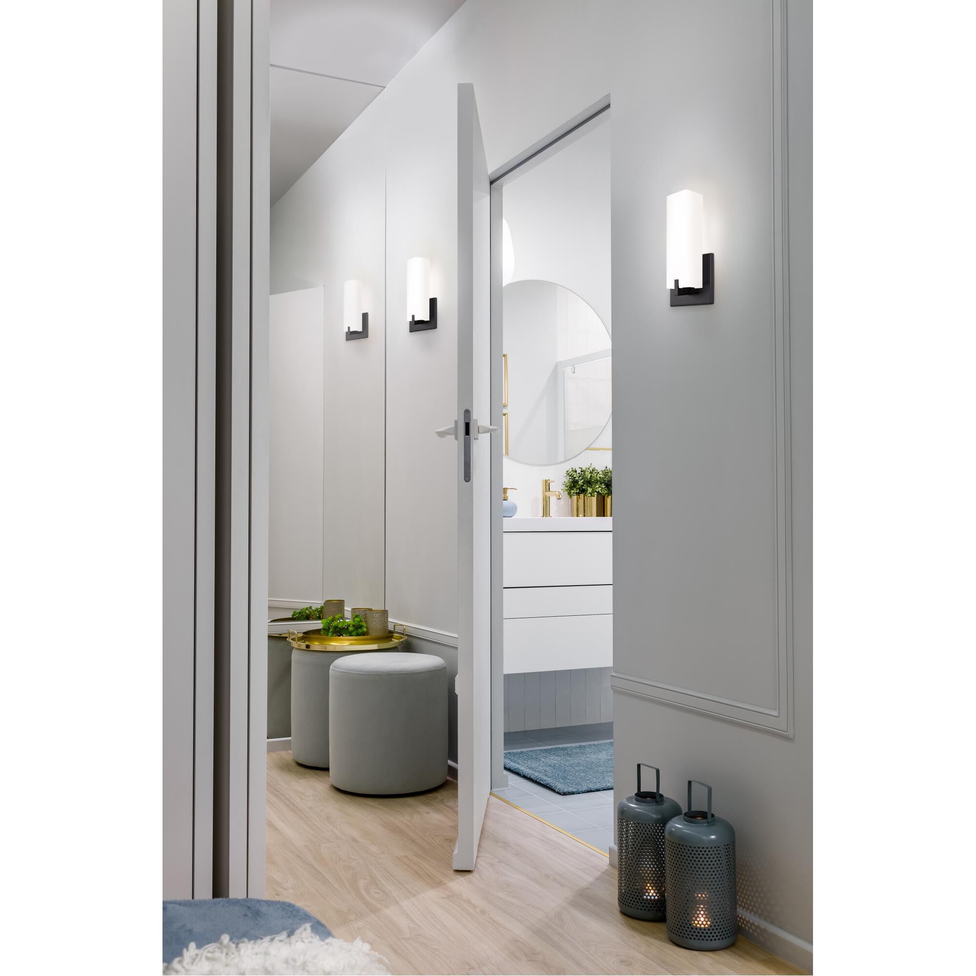 Shown in Black finish and White Opal glass