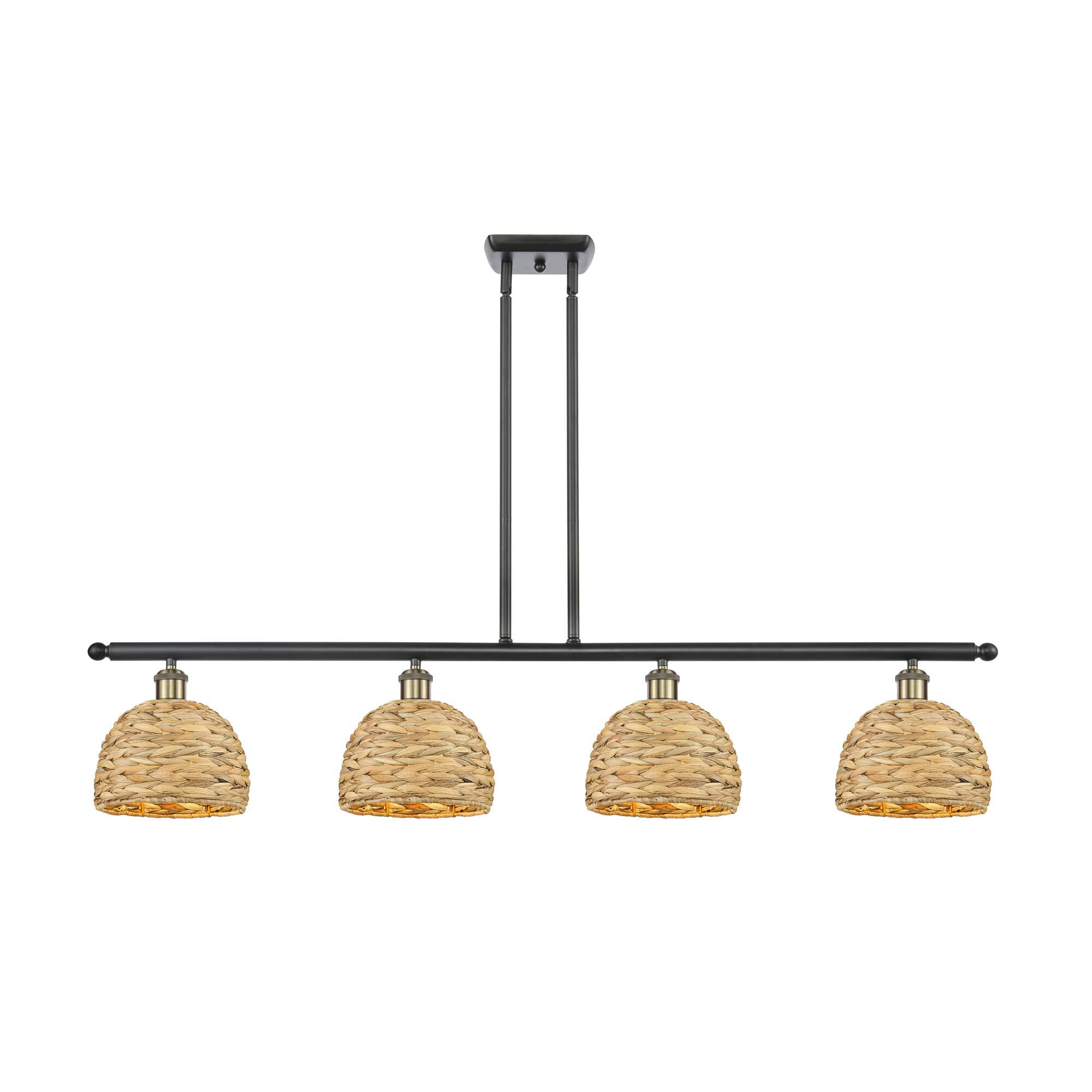 Shown in Black Antique Brass finish and Natural shade