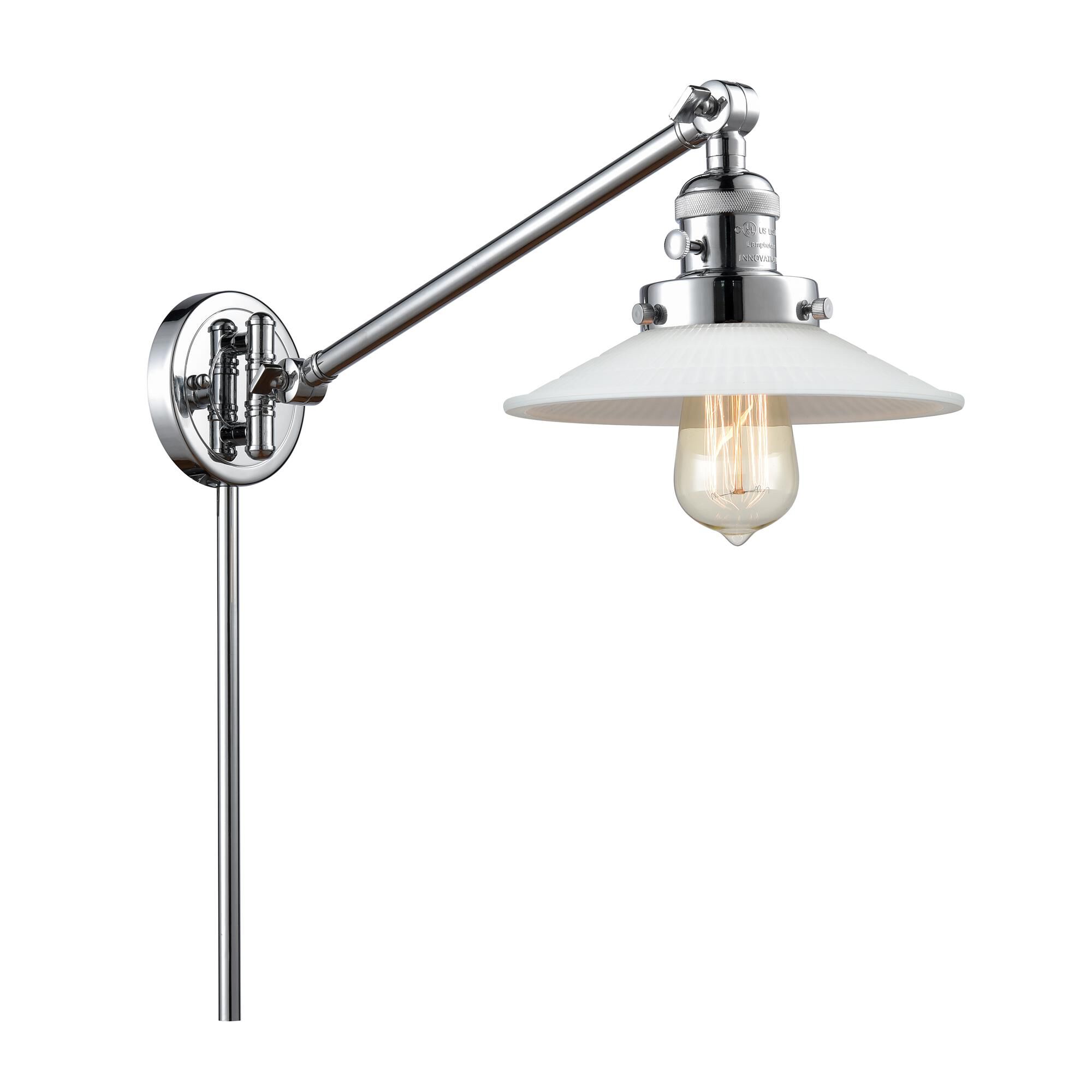 Shown in Polished Chrome finish and Matte White Halophane - Cone glass