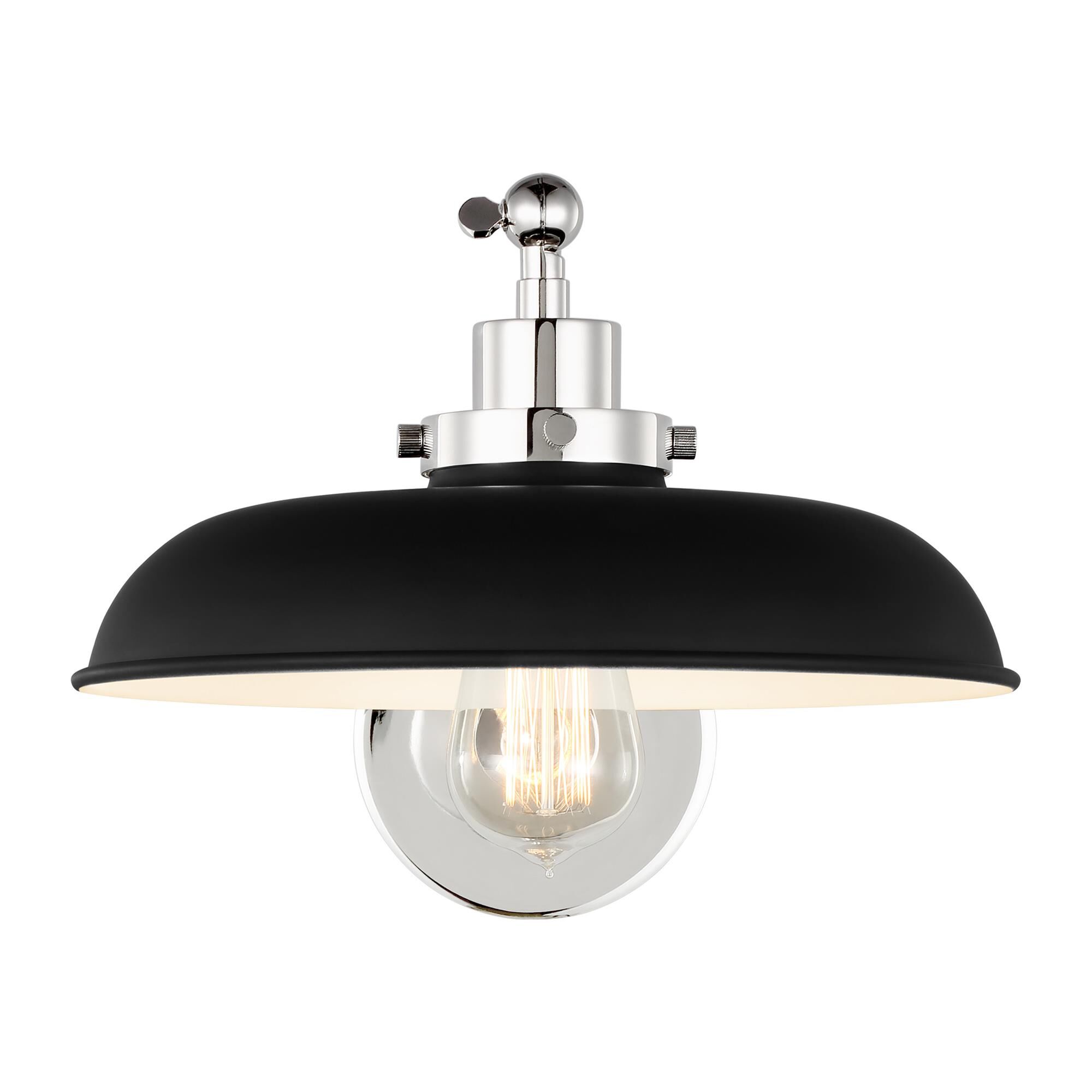 Shown in Midnight Black And Polished Nickel finish and Midnight Black Steel shade