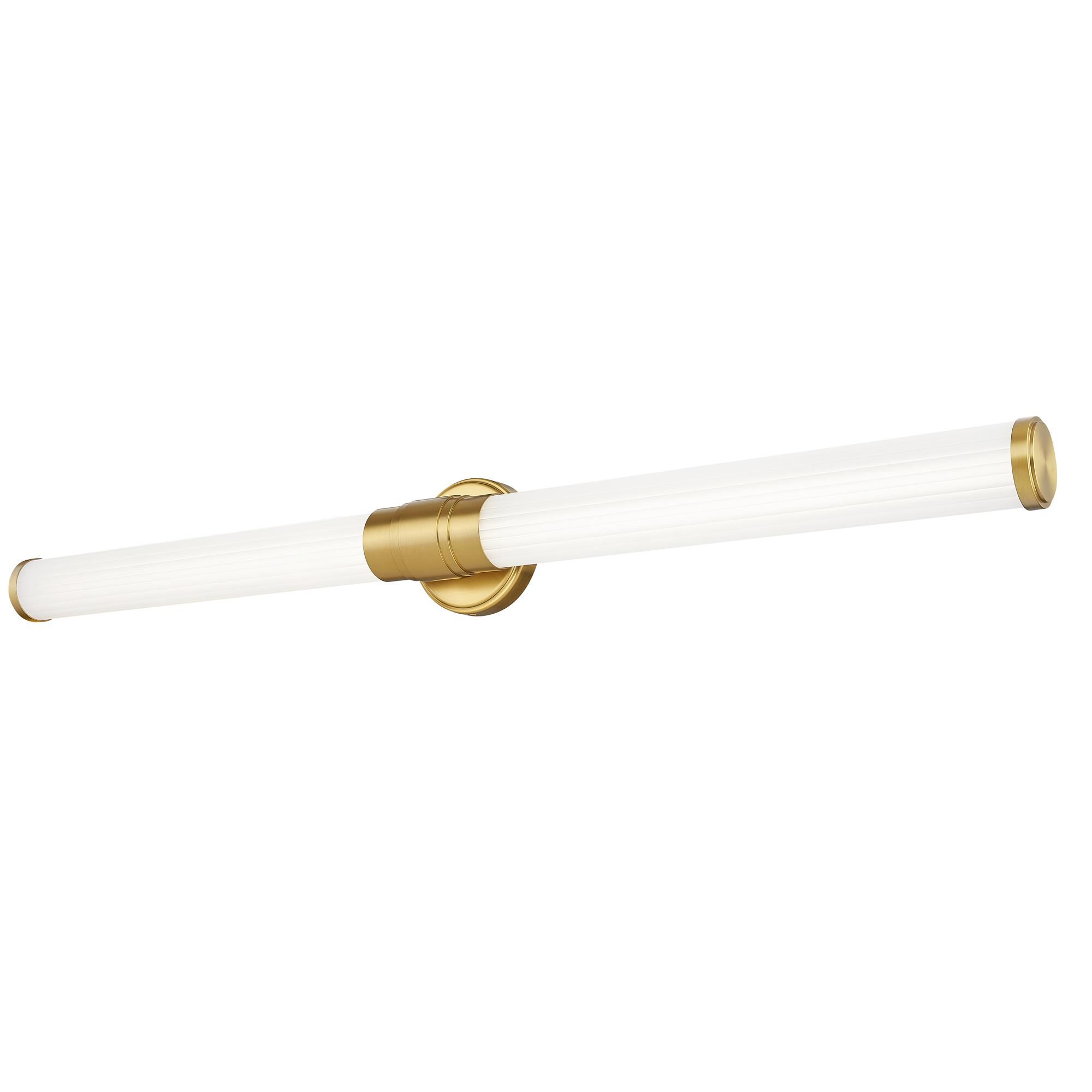 Shown in Modern Gold finish and Opal White glass and Opal White shade
